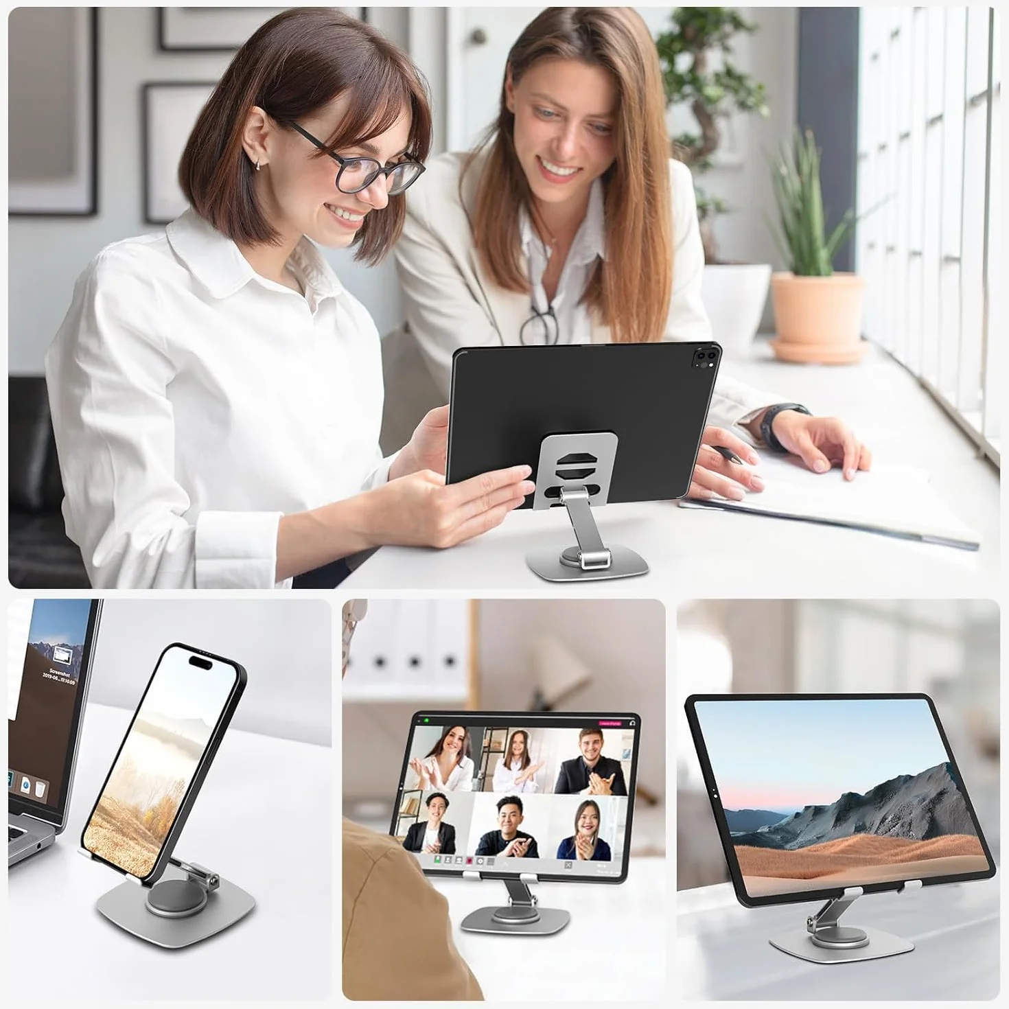 Support Téléphone Voiture Réglable en Hauteur Rotation 360° pour Tous Téléphones et Tablettes