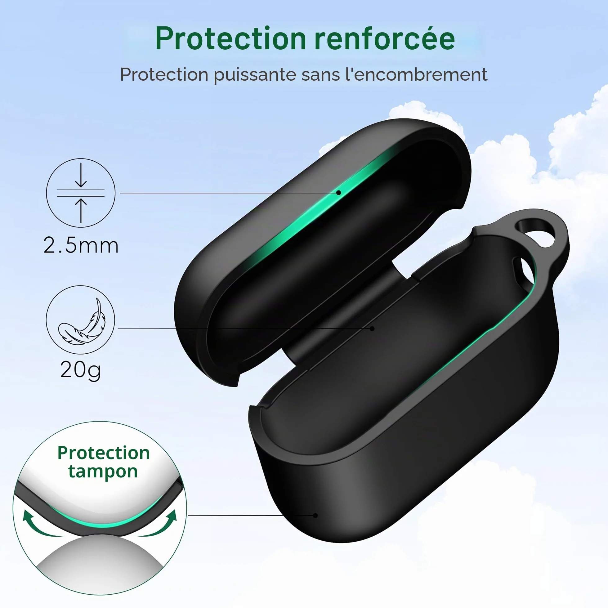Coque AirPods Pro 3 Silicone Souple Protection Apple AirPods Pro 3e génération Noir avec Kit de Nettoyage Porte-clés
