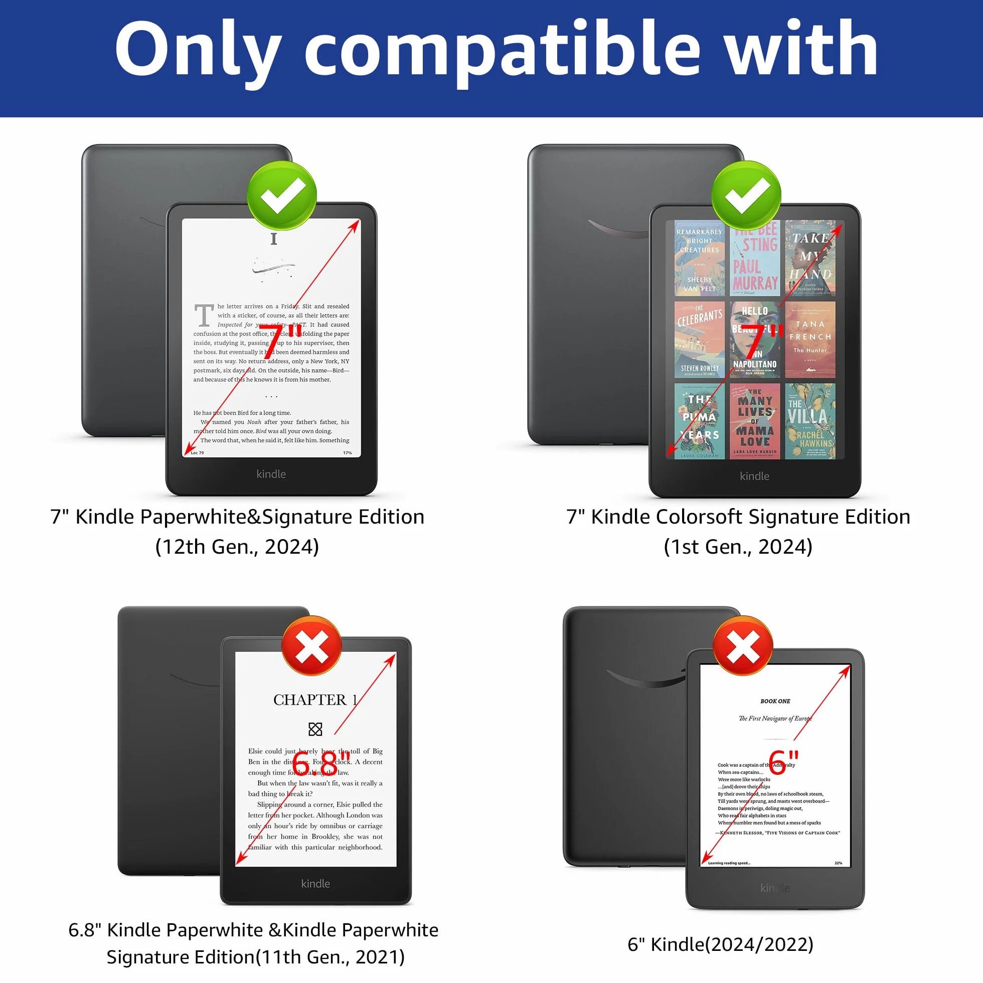 Coque pour Kindle Paperwhite 12ème génération 2024 7" et Kindle Colorsoft Signature Edition, légère, anti-rayures et antichoc en TPU souple