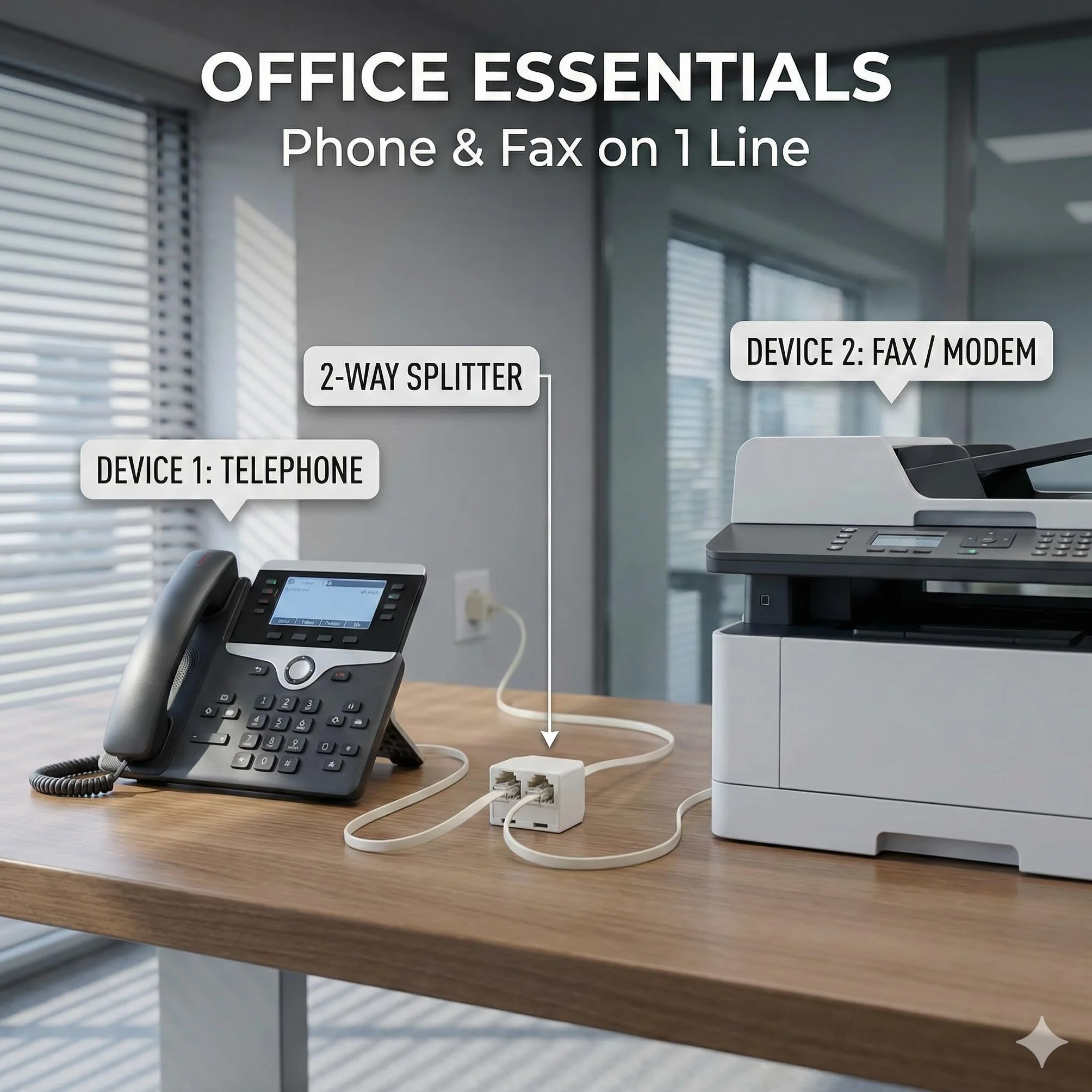 Répartiteur Téléphonique RJ11 6P4C (1 Mâle vers 2 Femelles), Adaptateur Doubleur de Prise Téléphone Fixe pour Box ADSL, Fax, Modem et Répondeur - Câble Séparateur de Ligne