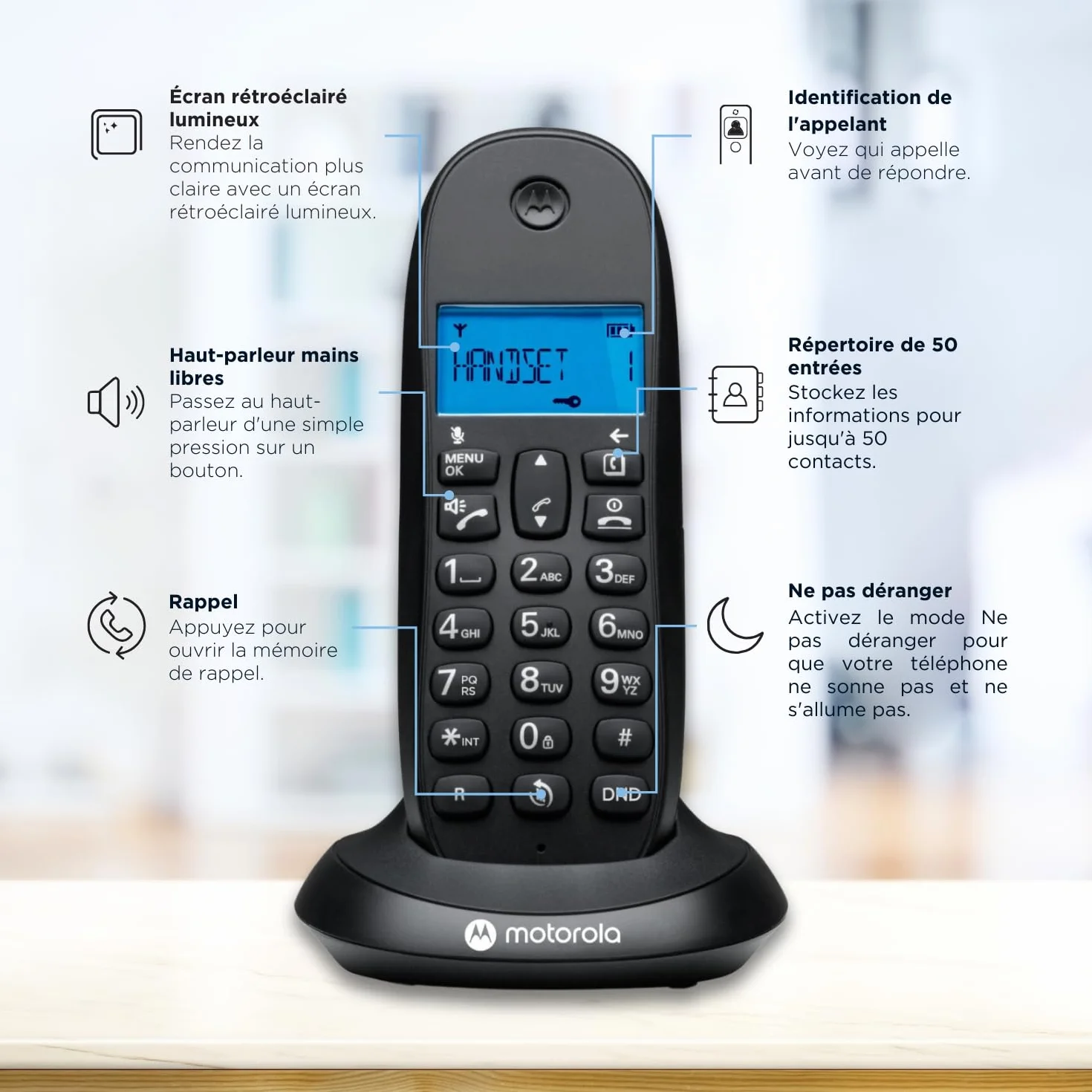 Motorola C1001CB+ Téléphone numérique sans Fil DECT Noir