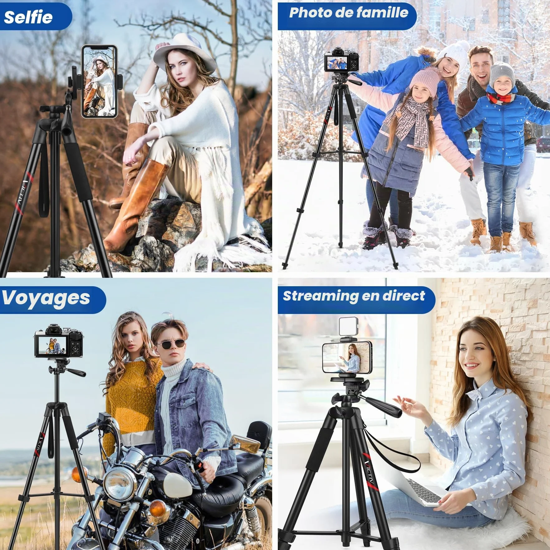 Victiv 162cm Nouveau Trepied Smartphone, Trépied Téléphone en Aluminium pour iPhone, Samsung, Huawei, avec Télécommande & Support, Portable Trépied Appareil Photo pour DSLR Caméra, Canon, Nikon, Sony