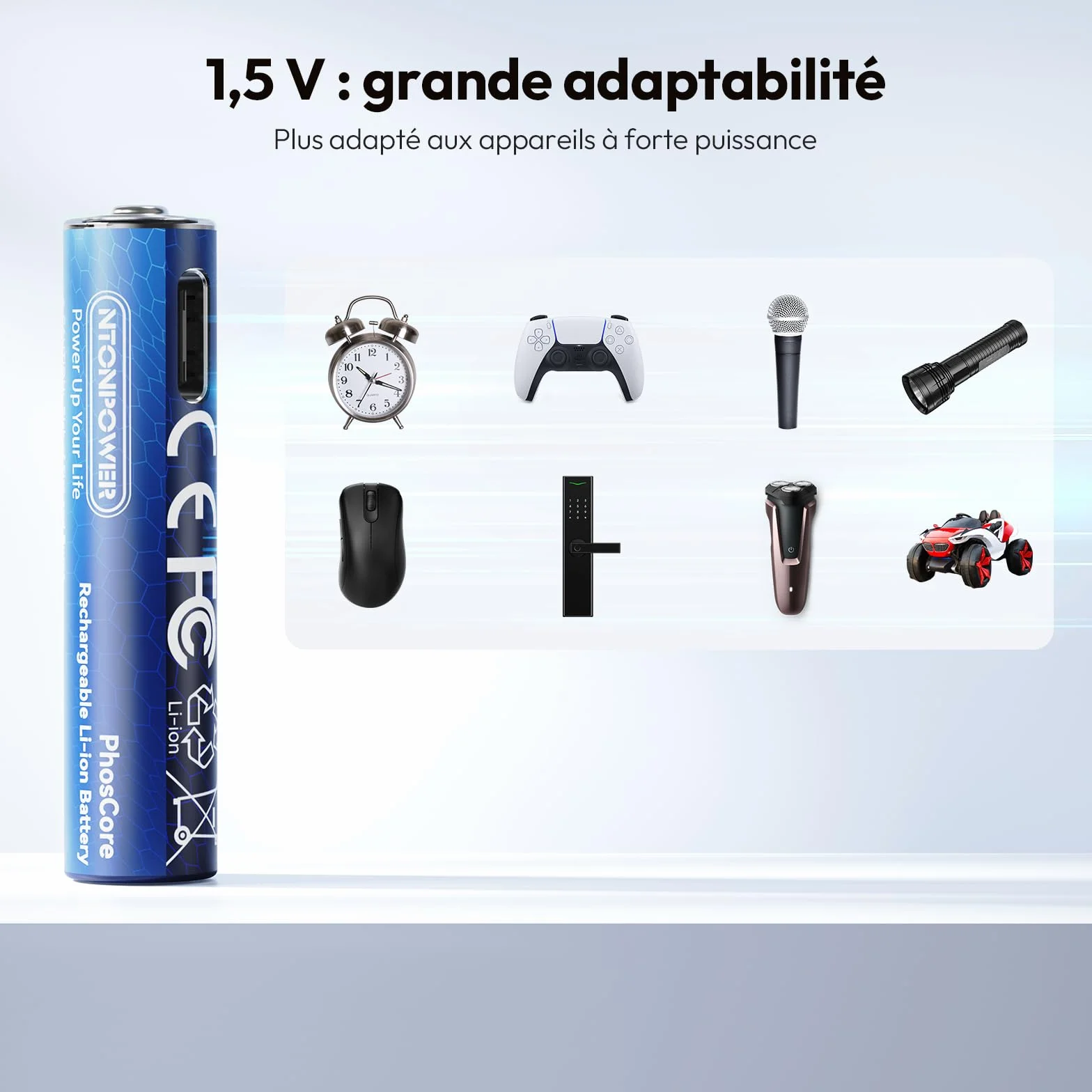 NTONPOWER Piles Lithium AAA 1,5 V 500 mWh, Rechargeables USB-C avec câble, Lot de 4, pour Lampe Torche
