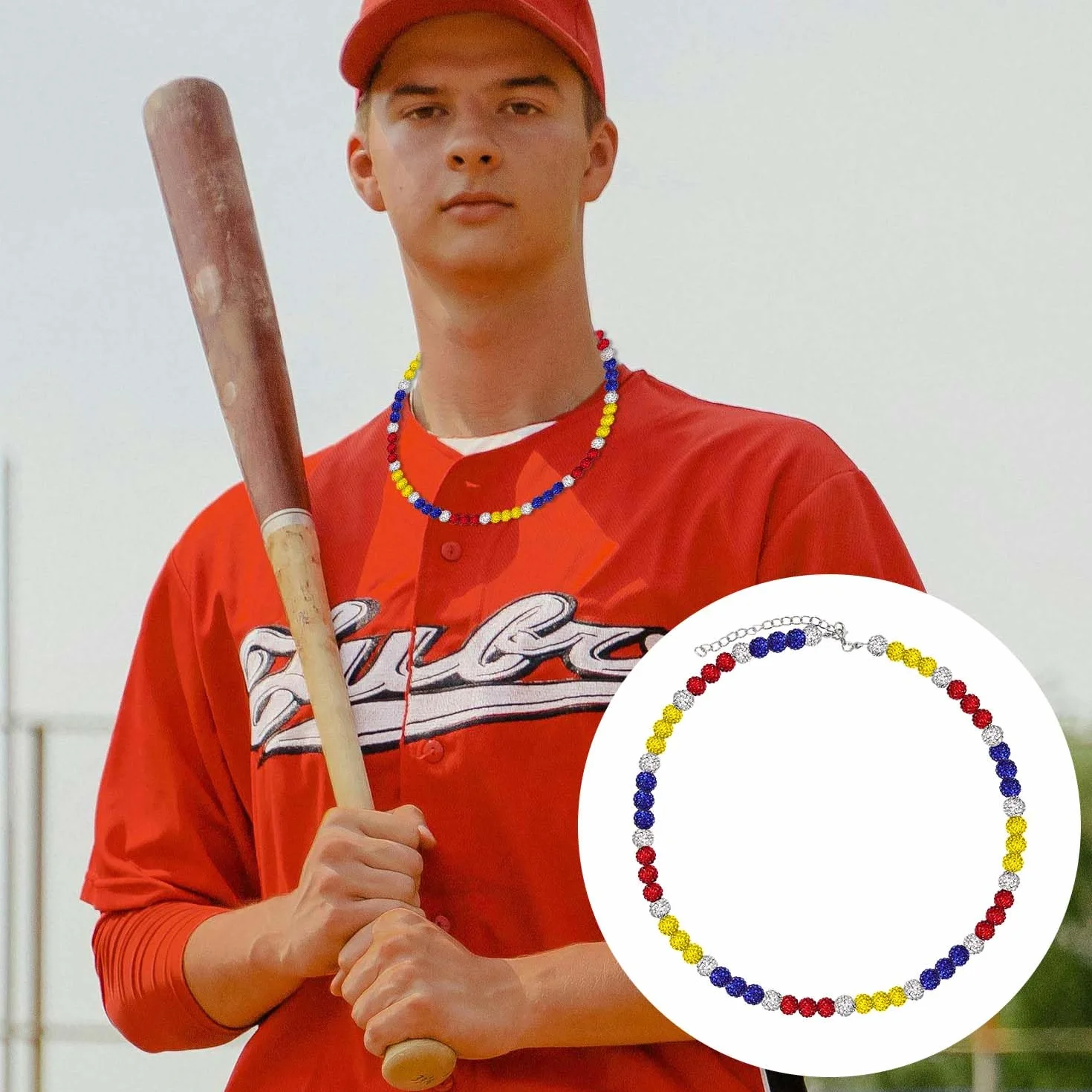 Collier de Baseball de Philadelphie Strass Scintillants Colliers Perles Inspirés Sport d'Athlète Bijoux pour Hommes Femmes 4 Couleurs