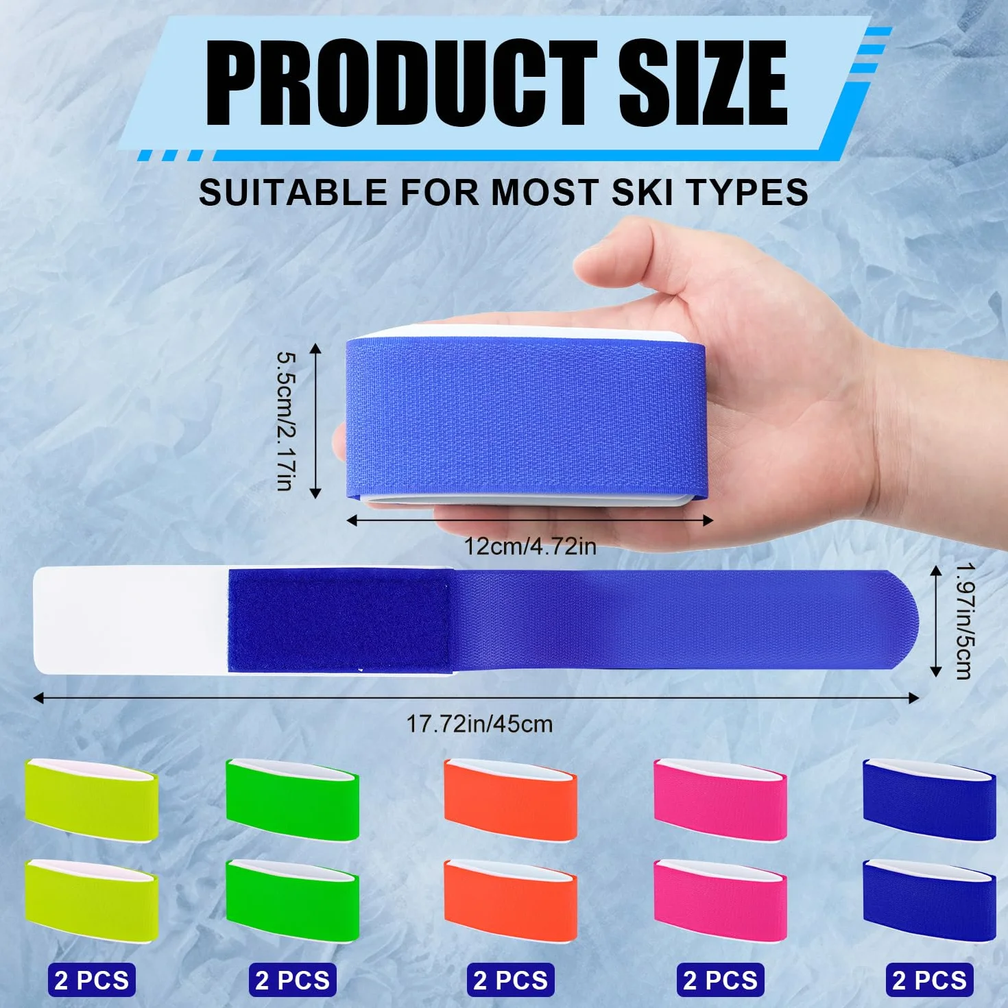 Sangles de Ski réglables 10 pièces, Attaches EVA, Ruban de Fixation (Bleu, Rose, Rouge, Orange, Jaune, Vert)