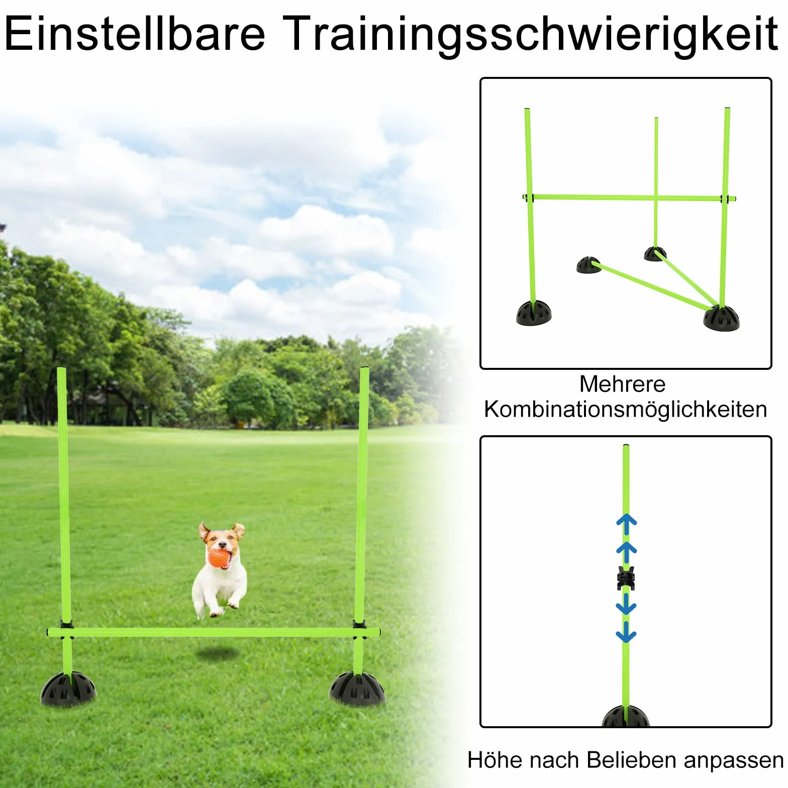 YRHome Kit de barres de saut d'entraînement d'agilité 15x100 cm 10 pieds X 10 clips verts