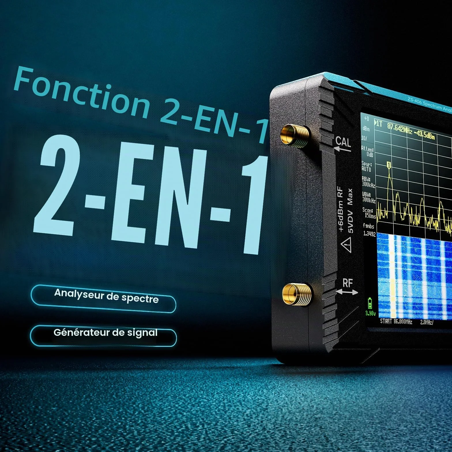 SEESII TinySA Ultra+ ZS406, Analyseur de Spectre 4,0 pouces, 100kHz-5,4GHz, Analyseur Portable avec Carte 32Go, Générateur de Signaux 2-en-1, Entrée MF/HF/VHF/UHF, V0.4.6.1, Version 2025