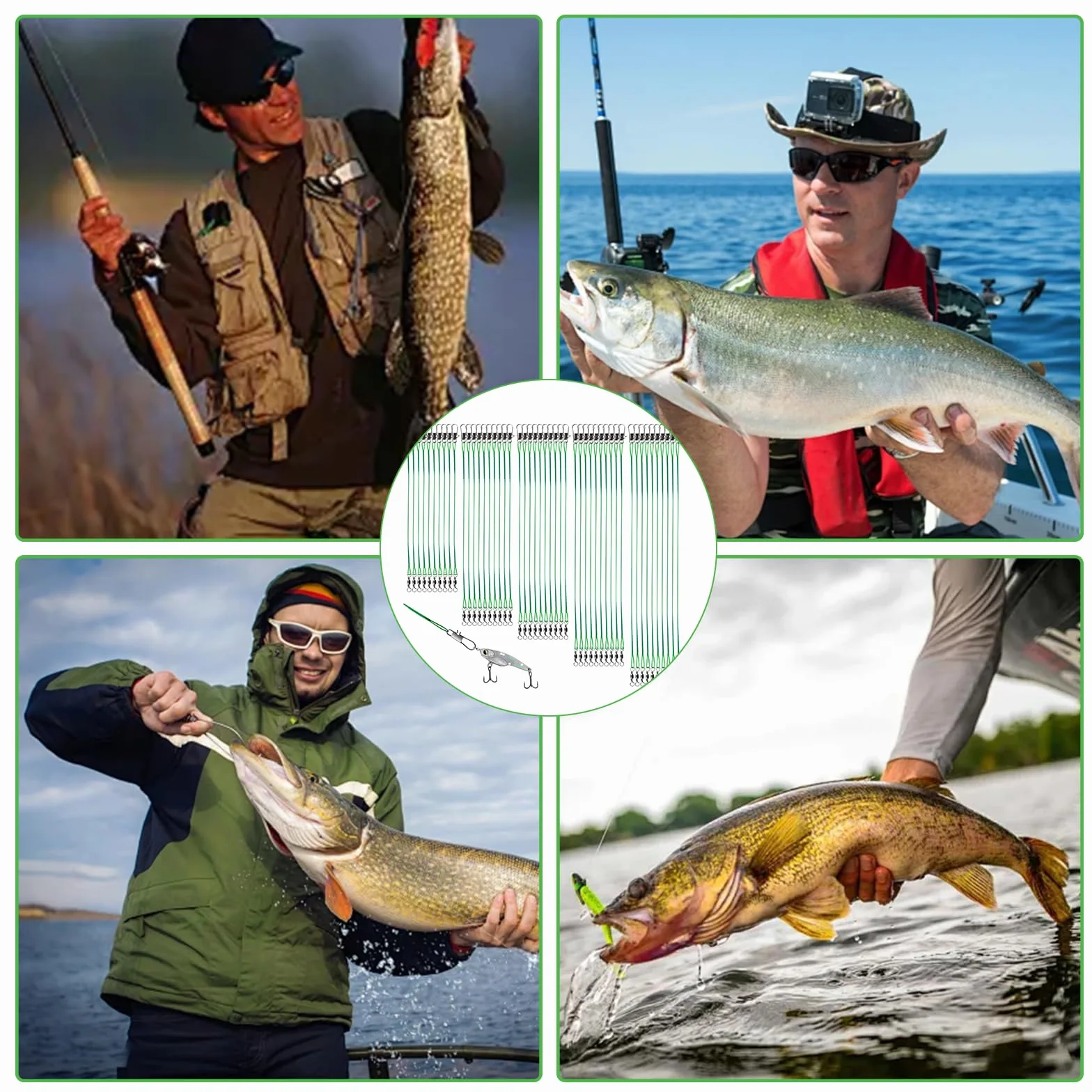 Lot de 100 Bas de Ligne Acier Brochet 10-30cm Inoxydable avec émerillon et Mousqueton pour Eau Salée et Douce