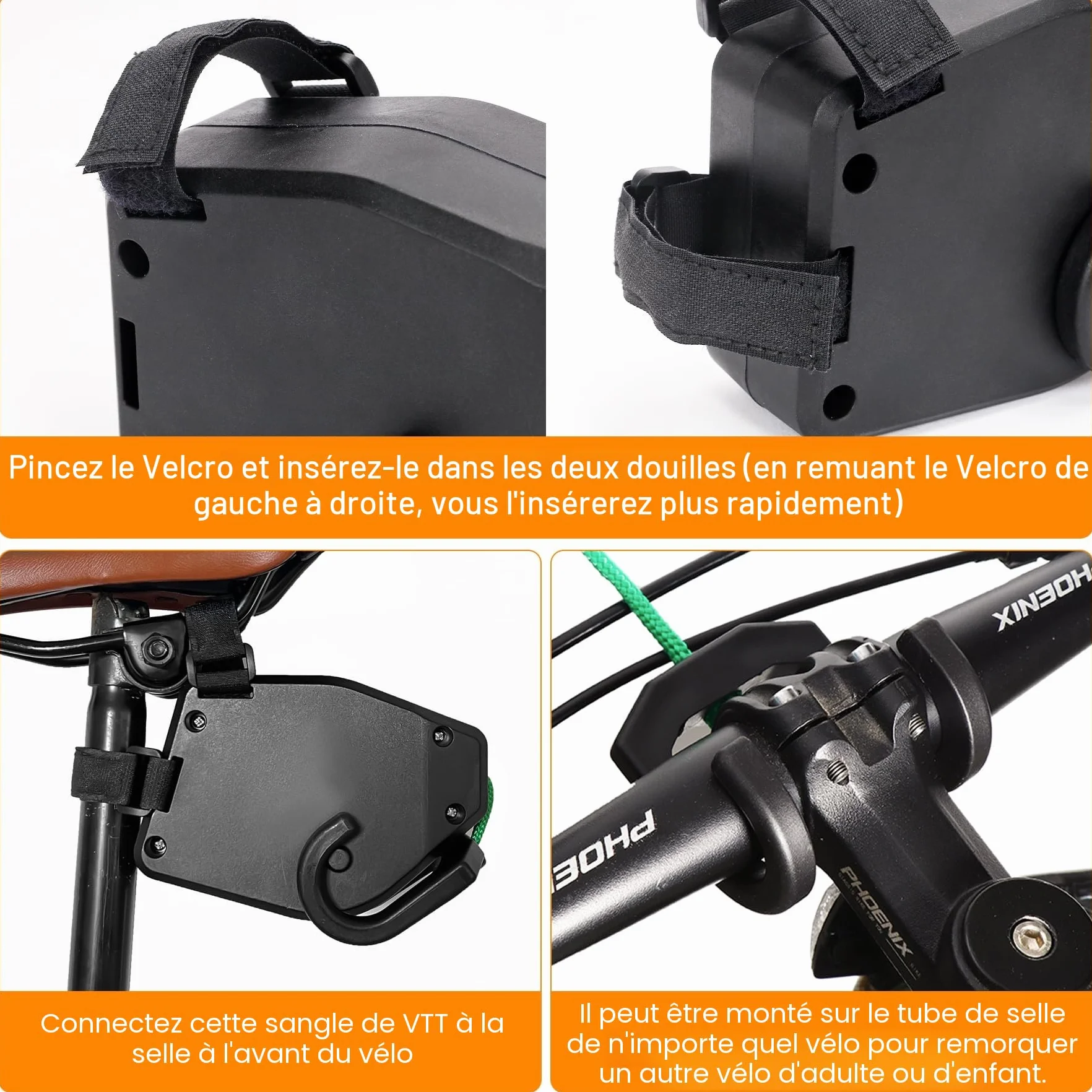 Sangles de Remorquage Rétractable 2,5 m 225 kg pour Vélo
