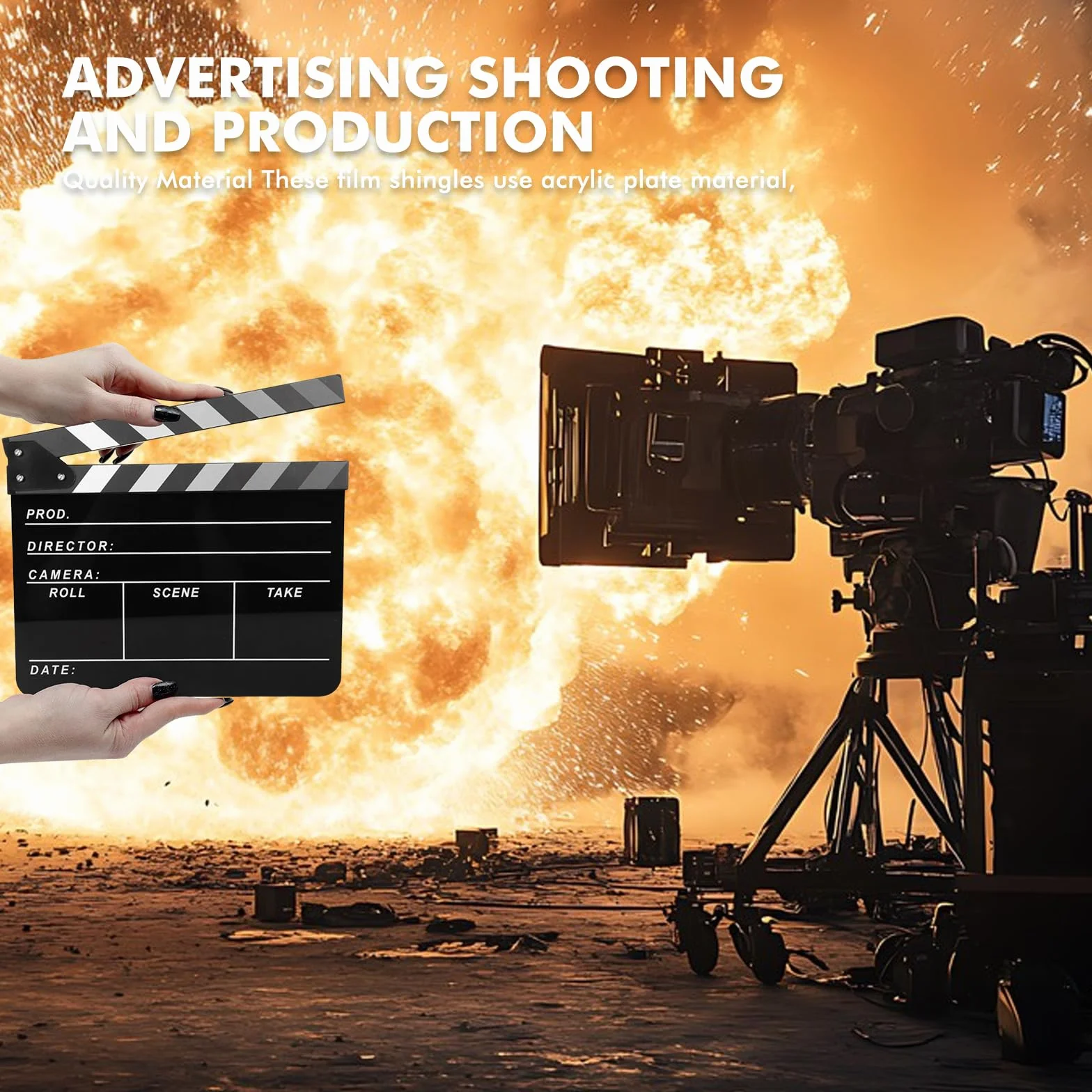 Filmregisseur Plaque de bardeaux : plastique acrylique Clapet de réalisateur avec gomme magnétique et stylos, Clapet acrylique facile à nettoyer pour les séries TV de films publicitaires (30 x