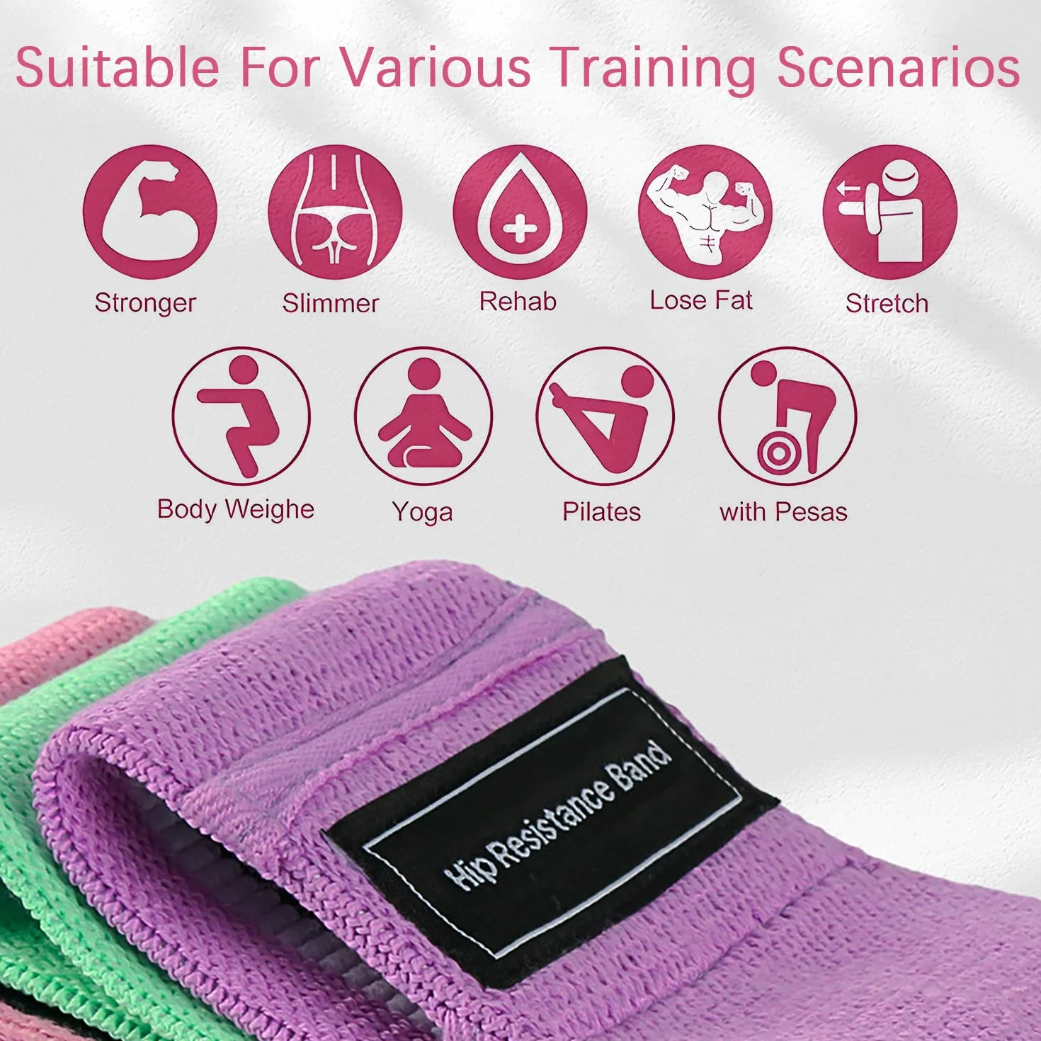 Bandes Elastiques de Fitness Antidérapantes en Tissu, 3 Niveaux de Résistance pour Yoga, Fessiers, Sac de Rangement