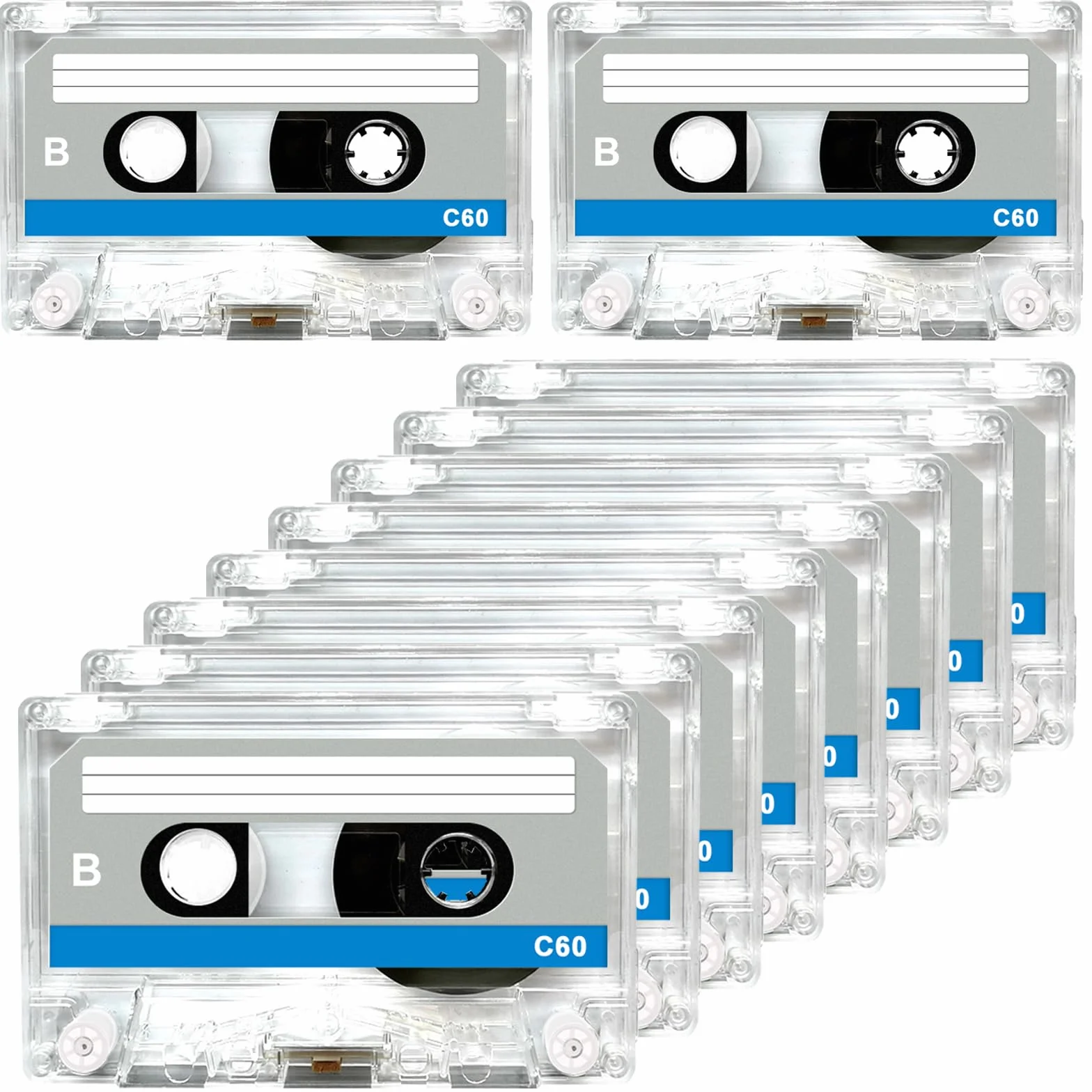Cassette Audio Vide 60 Min Faible Bruit Haute Performance Étui Plastique Transparent 10 Pièces