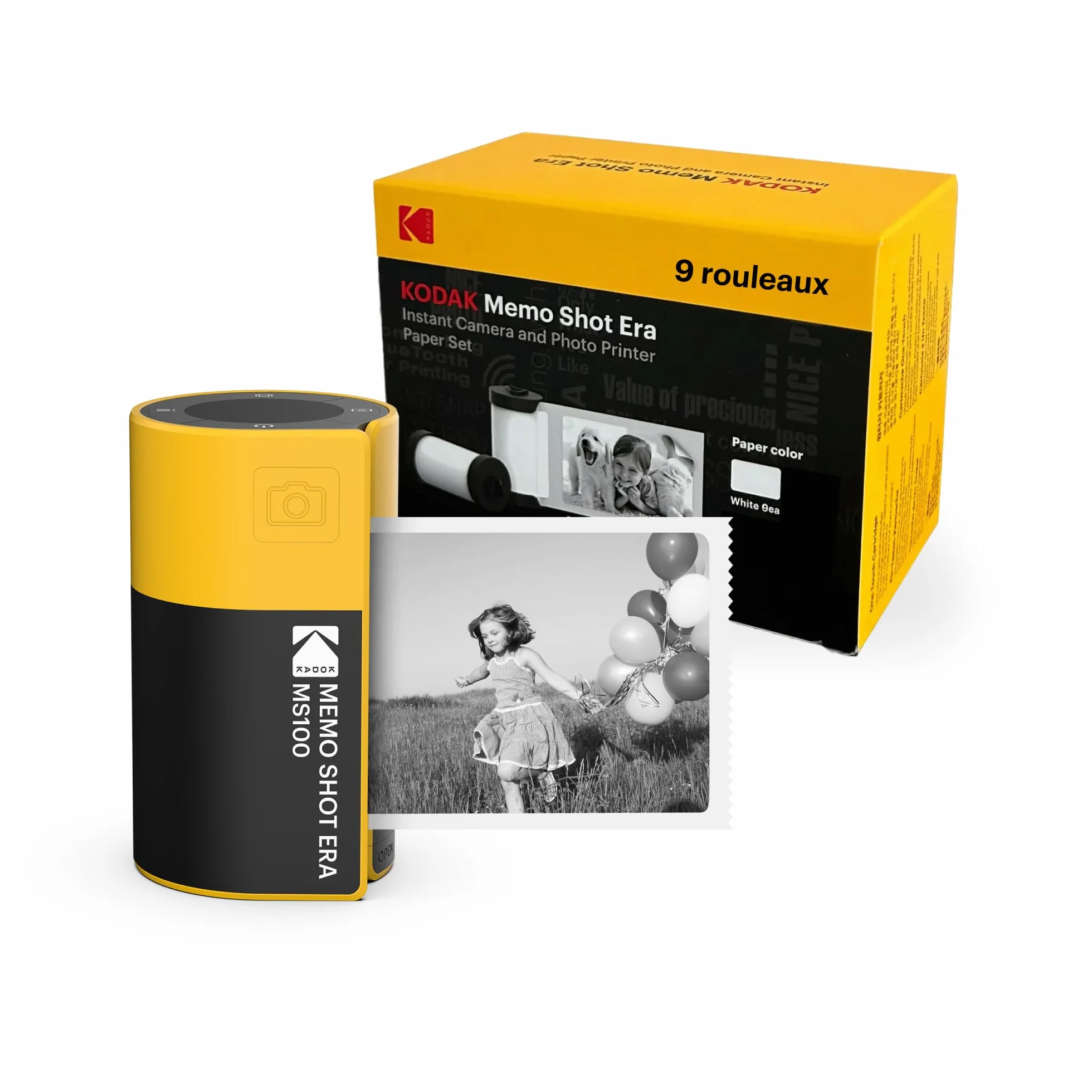 Kodak Memo Shot Era Cadeau Noel - Appareil Photo numérique instantané & Imprimante Photo, Jaune (Appareil Photo avec 1 Rouleau de Rouleau de Papier Photo One-Touch + 9 Rouleaux de Papier Photo Set)