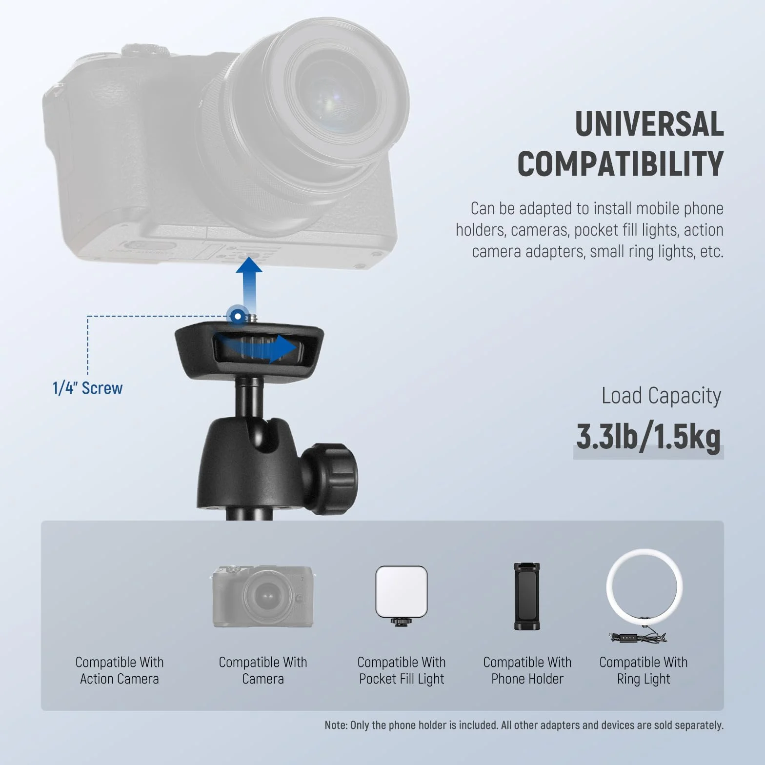 NEEWER Trépied Téléphone Portable & Appareil Photo avec Télécommande, 165,5cm Perche Selfie Métal Trépied Voyage Vlog pour iPhone avec Support Téléphone, pour Canon Sony GoPro, TS05