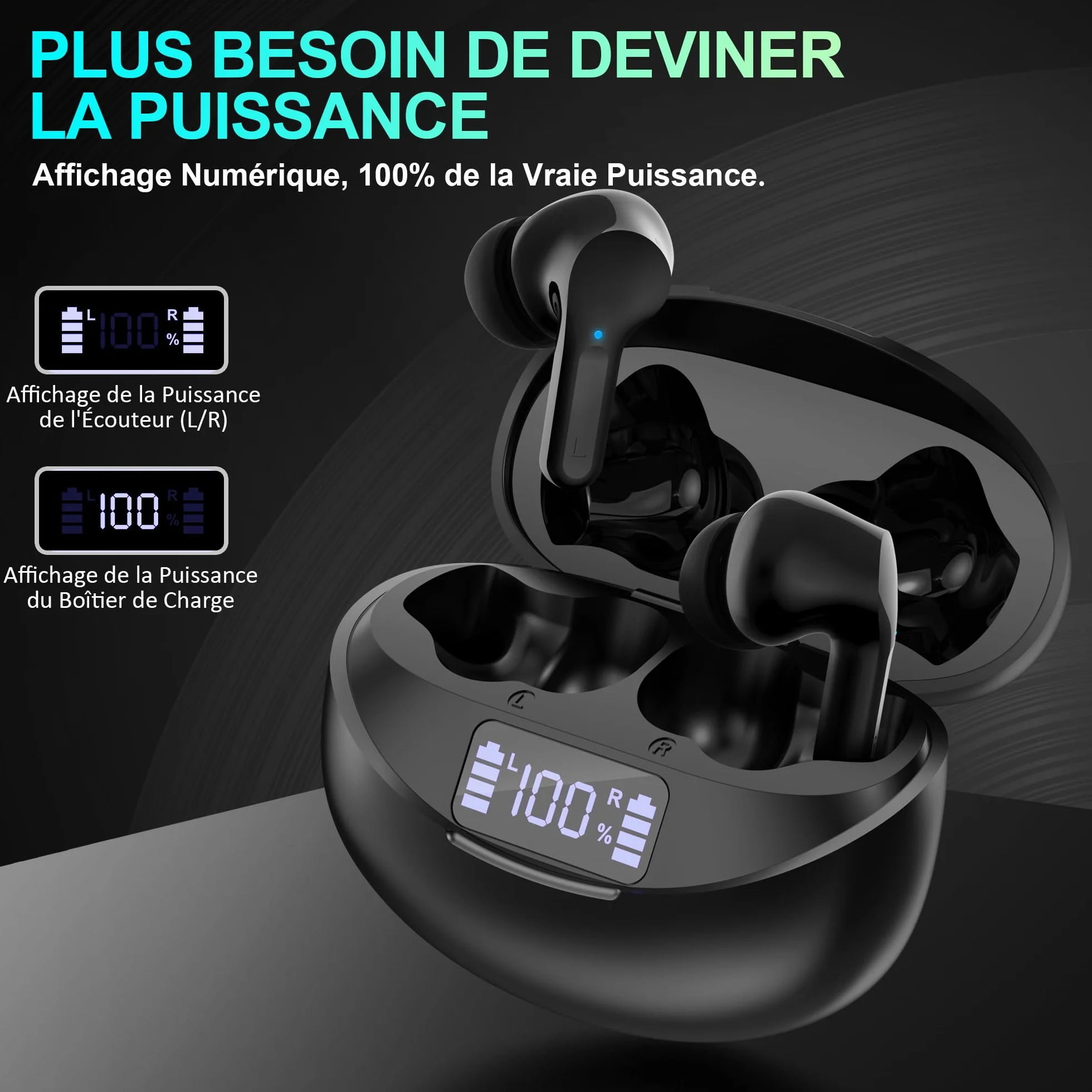 Ecouteurs Bluetooth sans Fil, Bluetooth 5.3 Ecouteurs sans Fil,Ecouteurs Hi-FI Son Stéréo,Écouteurs 35H Durée de Lecture CVC USB C Casque pour iOS Galaxy Xiaomi Oppo Android, Noir