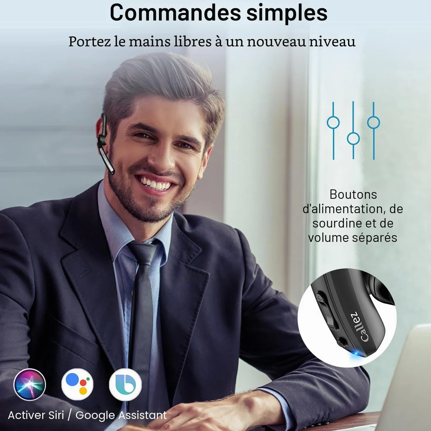Callez Oreillette Bluetooth sans Fil pour iPhone Samsung Téléphone Portable, Casques Bluetooth Mono Écouteur V5.0 Main Libre avec Double Micro CVC8.0 ENC Antibruit pour Conduite Affaires Bureau