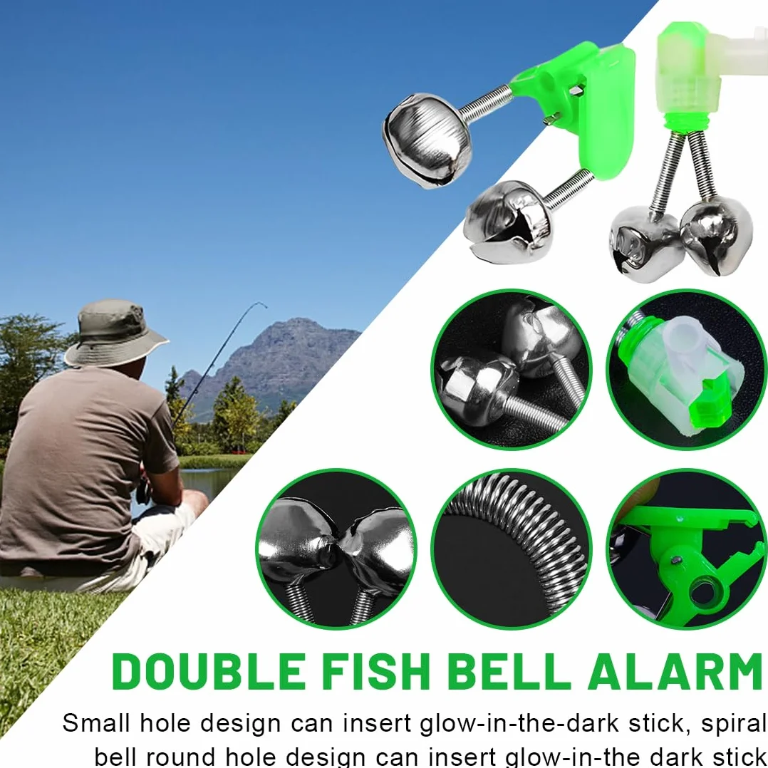Fishing Rod Bells Alarm Bells Double Rod Clamp Twin Bells Tackle Night Fishing 10 Pieces