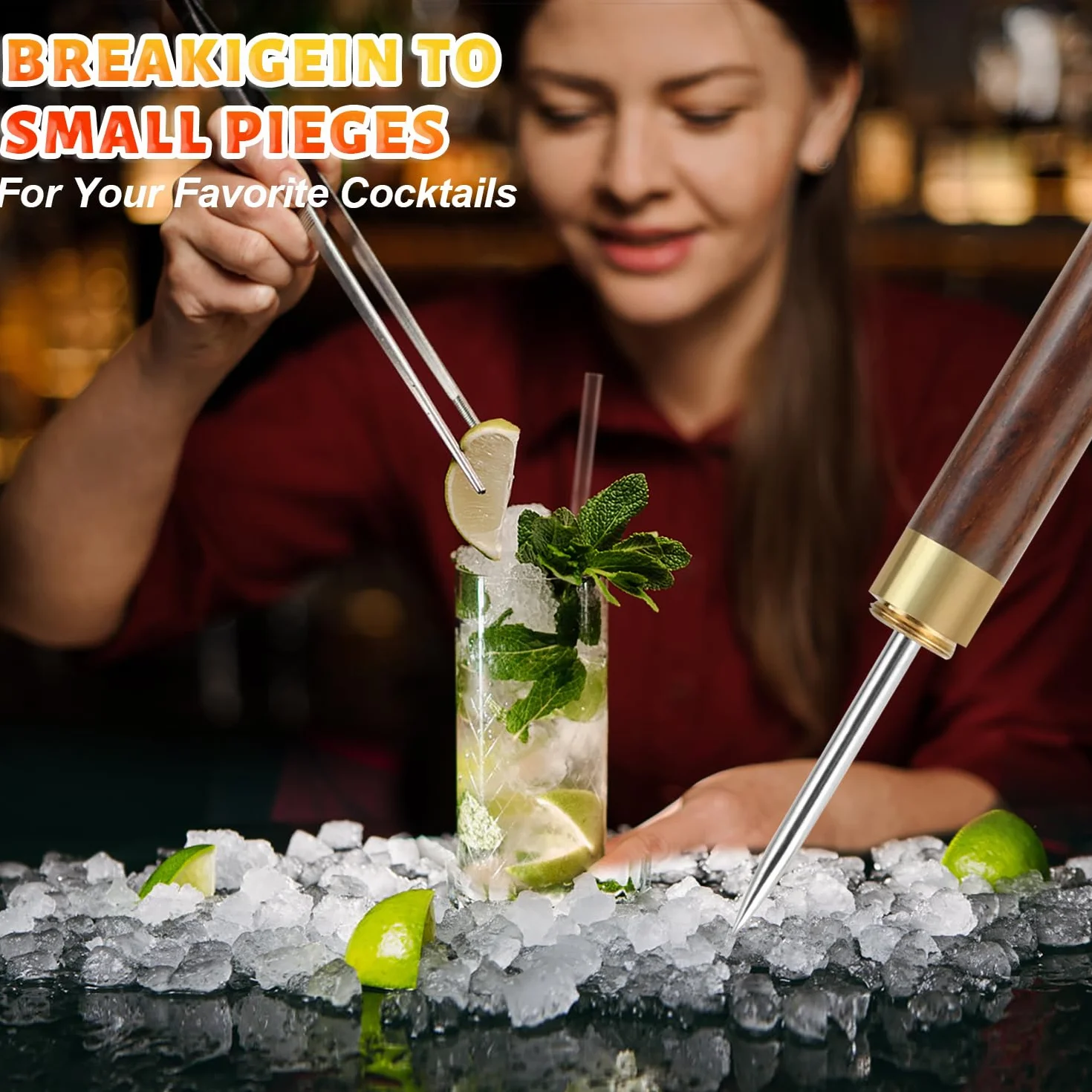 Broyeur à Glace INOX 2 Pièces Pic à Glace en Acier Inoxydable pour Bar Cuisine