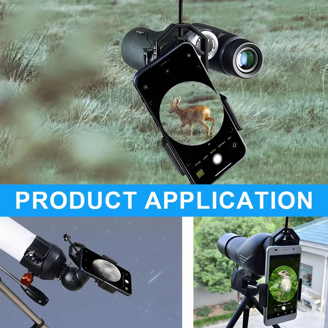 Smartphone Adaptateur Universel Digiscoping Adapter Rotatif 360° pour Jumelles, Monoculaire, Trépied, Microscope et Télescope Astronomique, pour iPhone, Samsung, Moto