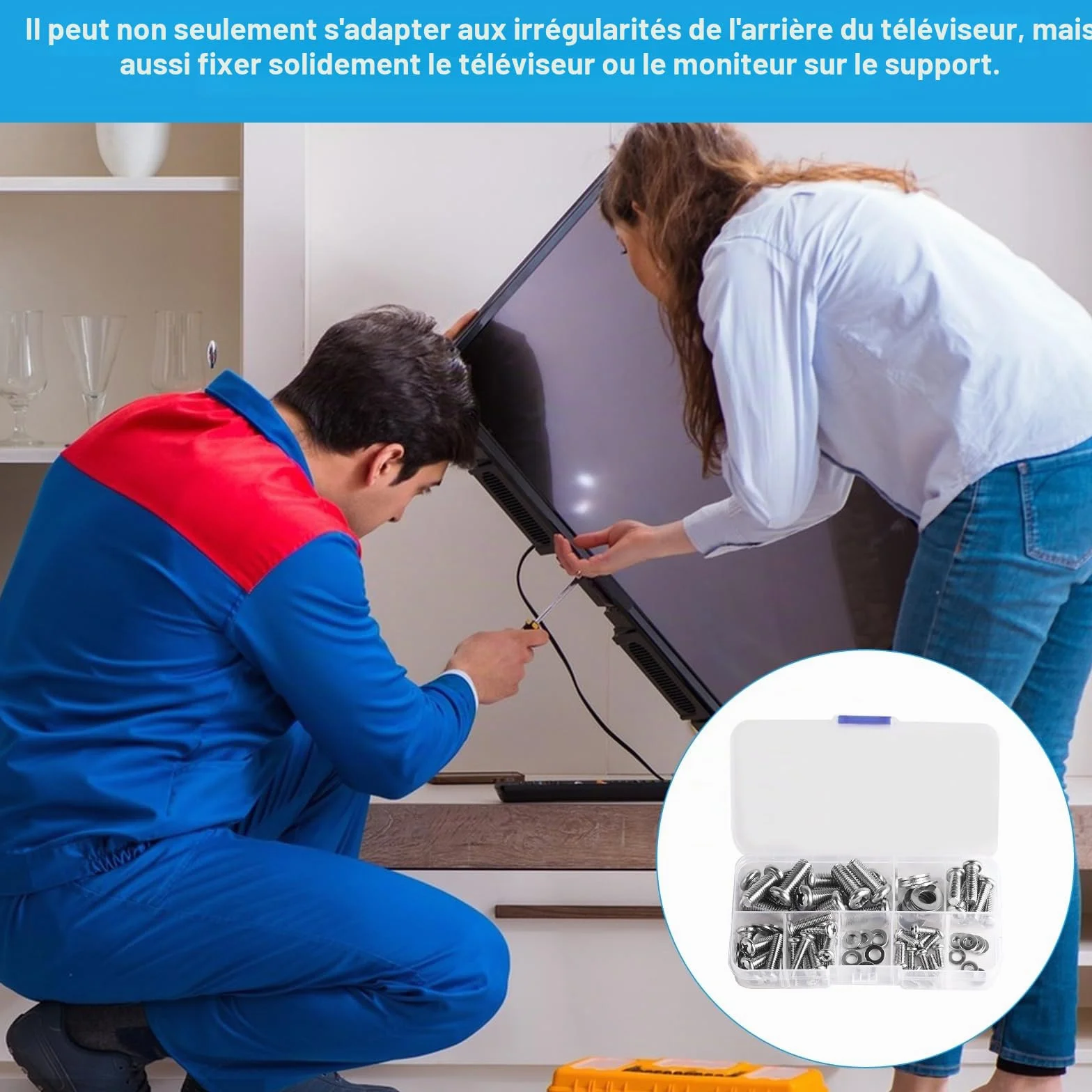 Kit de 48 vis VESA universelles pour supports TV, vis pour moniteurs et écrans muraux, en acier inoxydable, avec rondelles.
