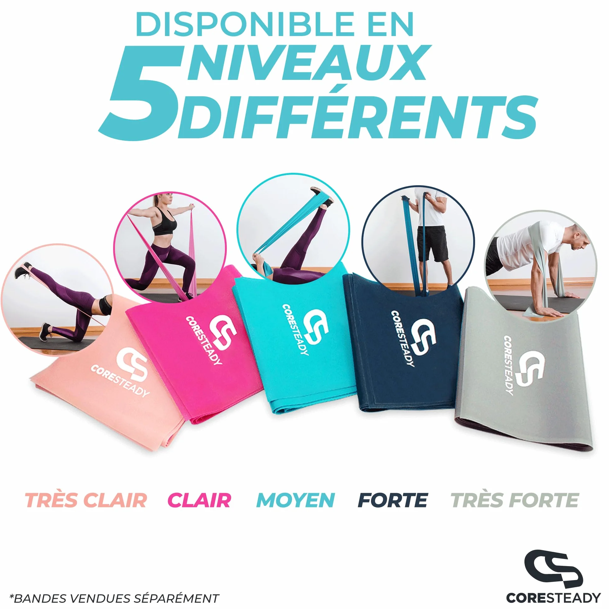 Coresteady Bande Élastique Musculation Physiothérapie Fitness Pilates Yoga Rééducation