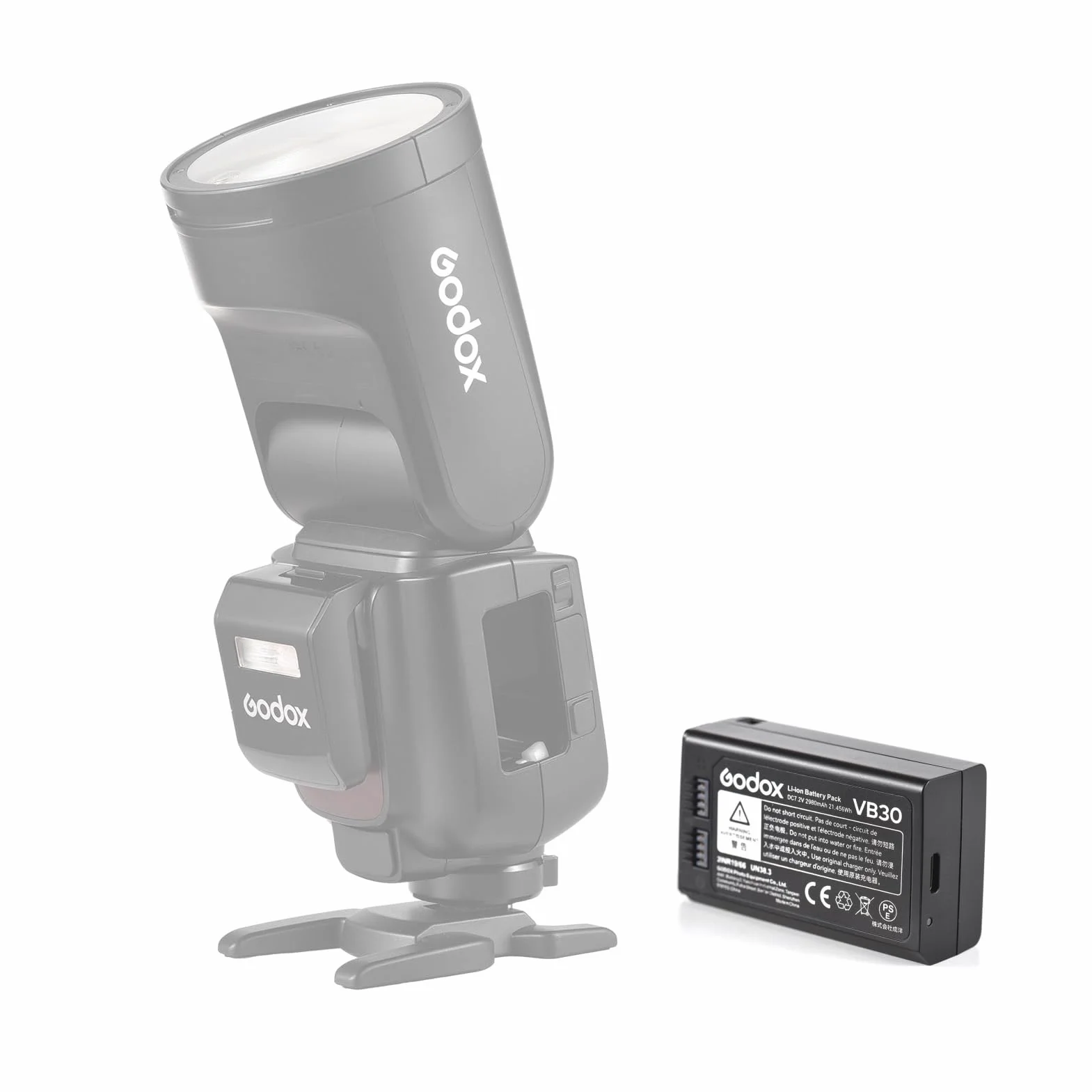 Godox VB30 7.2V 2980mAh Batterie Li-ION Rechargeable avec Interface Type-C Compatible avec Chargeur Godox VC26 pour Accessoires Flash Speedlite Godox V1 Pro Series