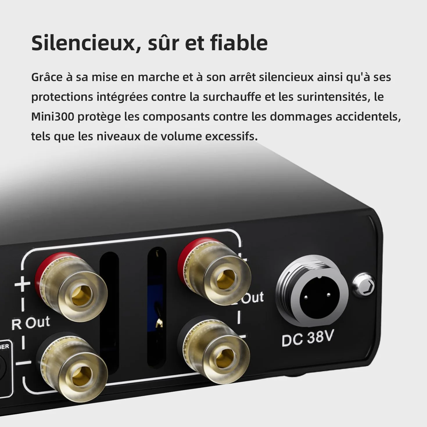 Topping Mini300 Amplificateur de bureau entièrement symétrique 140 W Compact Classe D Amplificateur de bureau avec entrée RCA/TRS, amplificateur Hi-Fi pour enceintes domestiques, argenté