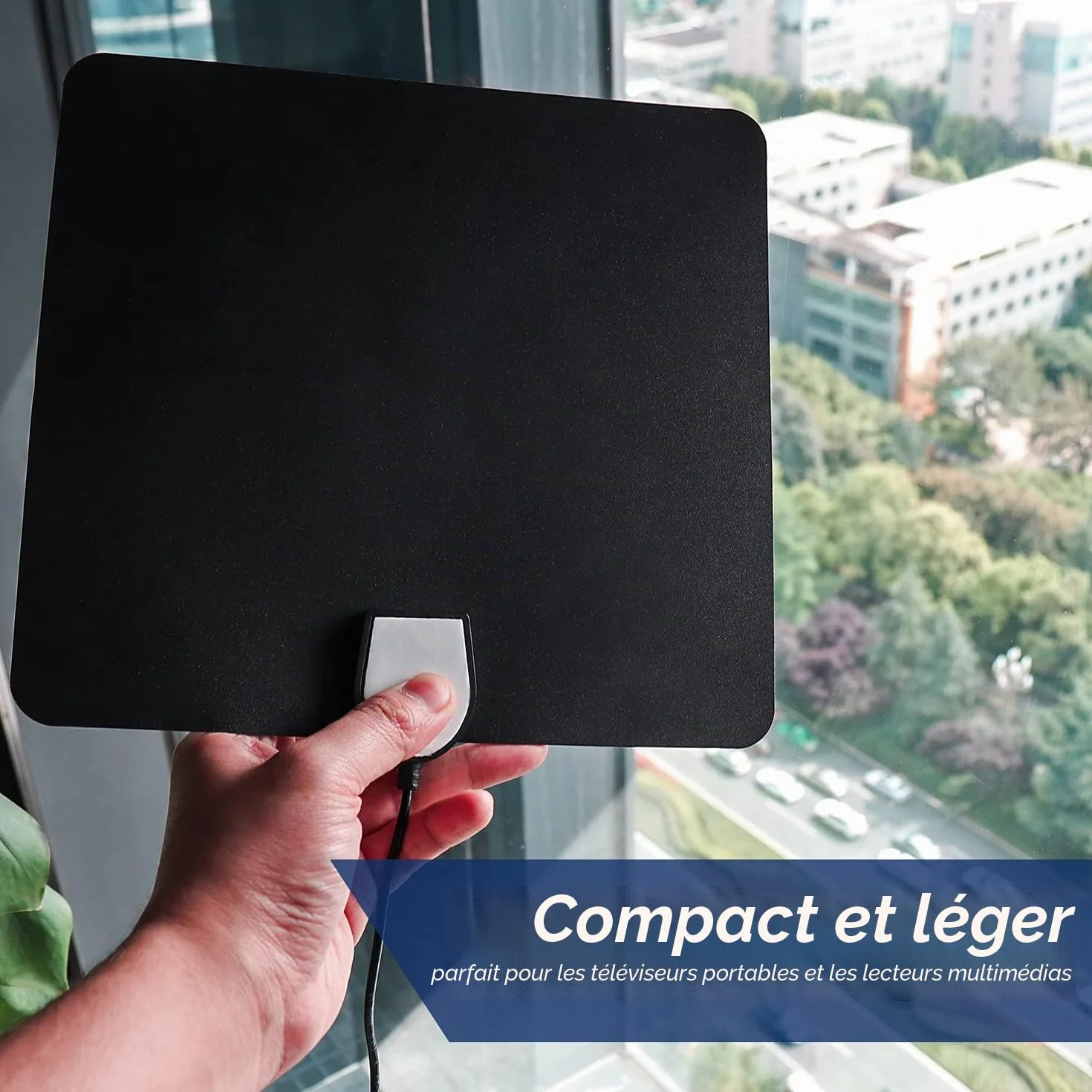 August DTA450 Antenne TV d’Intérieur TNT HD Puissante Numérique avec Câble 3m UHV VHF Noir