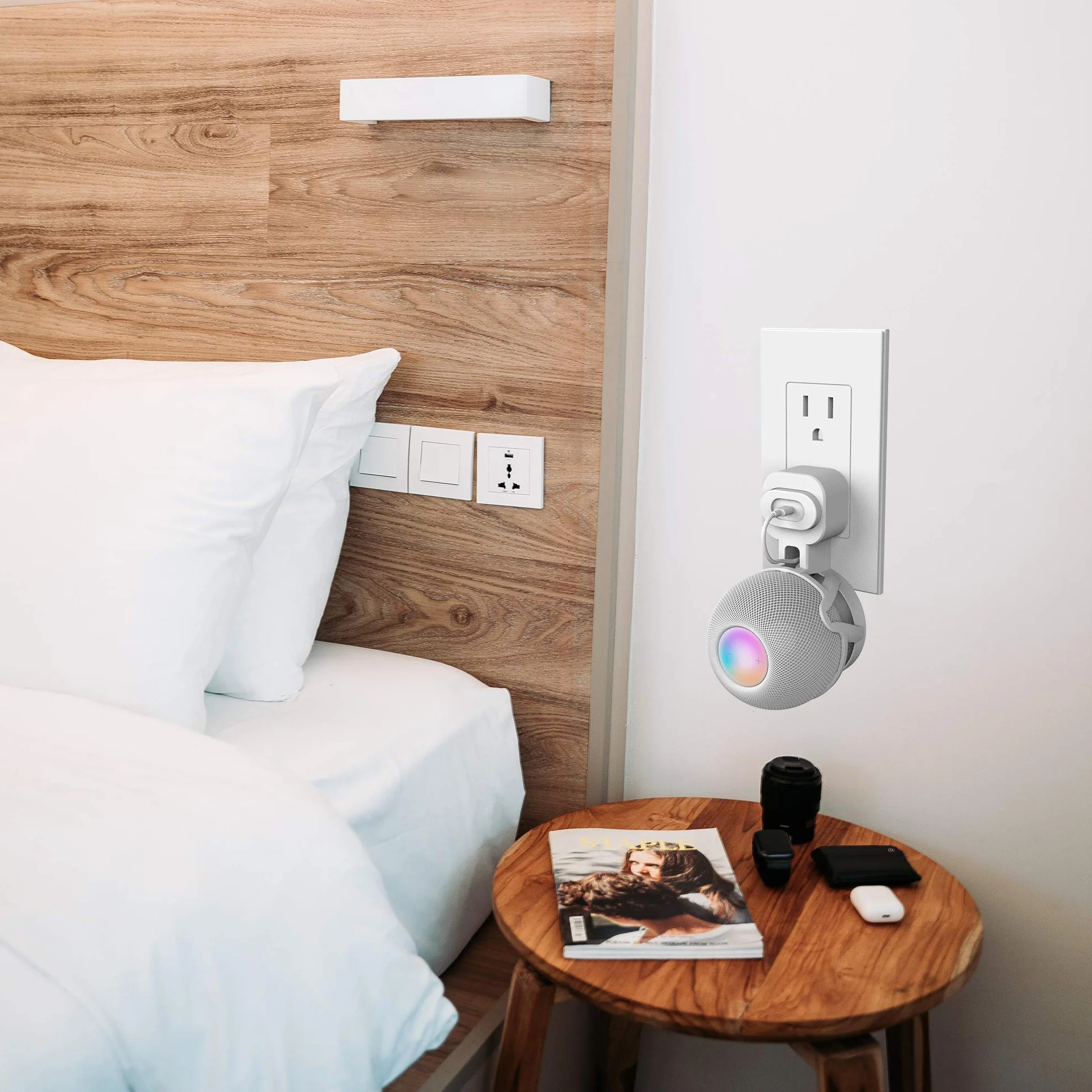 Support Mural pour Homepod Mini - Support Mural Robuste pour Haut-Parleur Homepod Mini - Peu encombrant, Excellente Gestion des câbles sans enchevêtrement (Blanc)