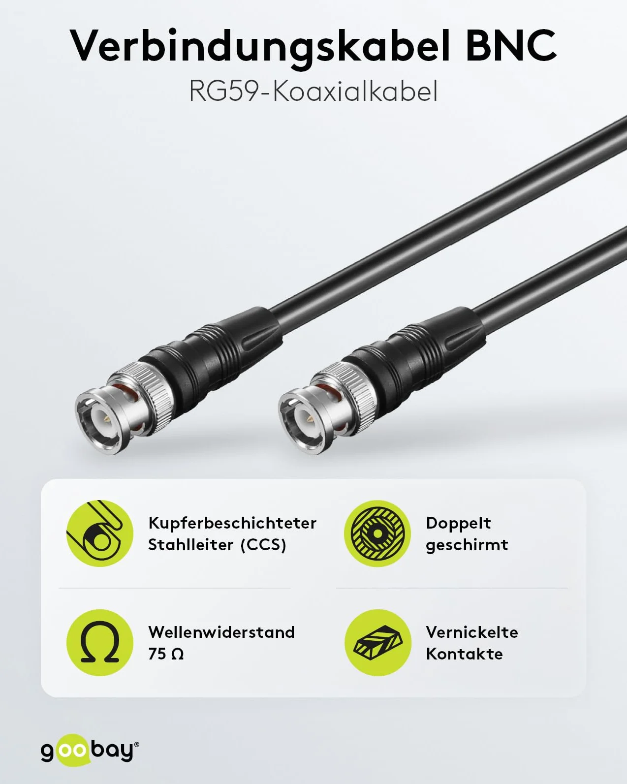 Goobay 50046 Câbles de Connexion BNC (RG59), Blindage Double, 2m Longueur de Câble