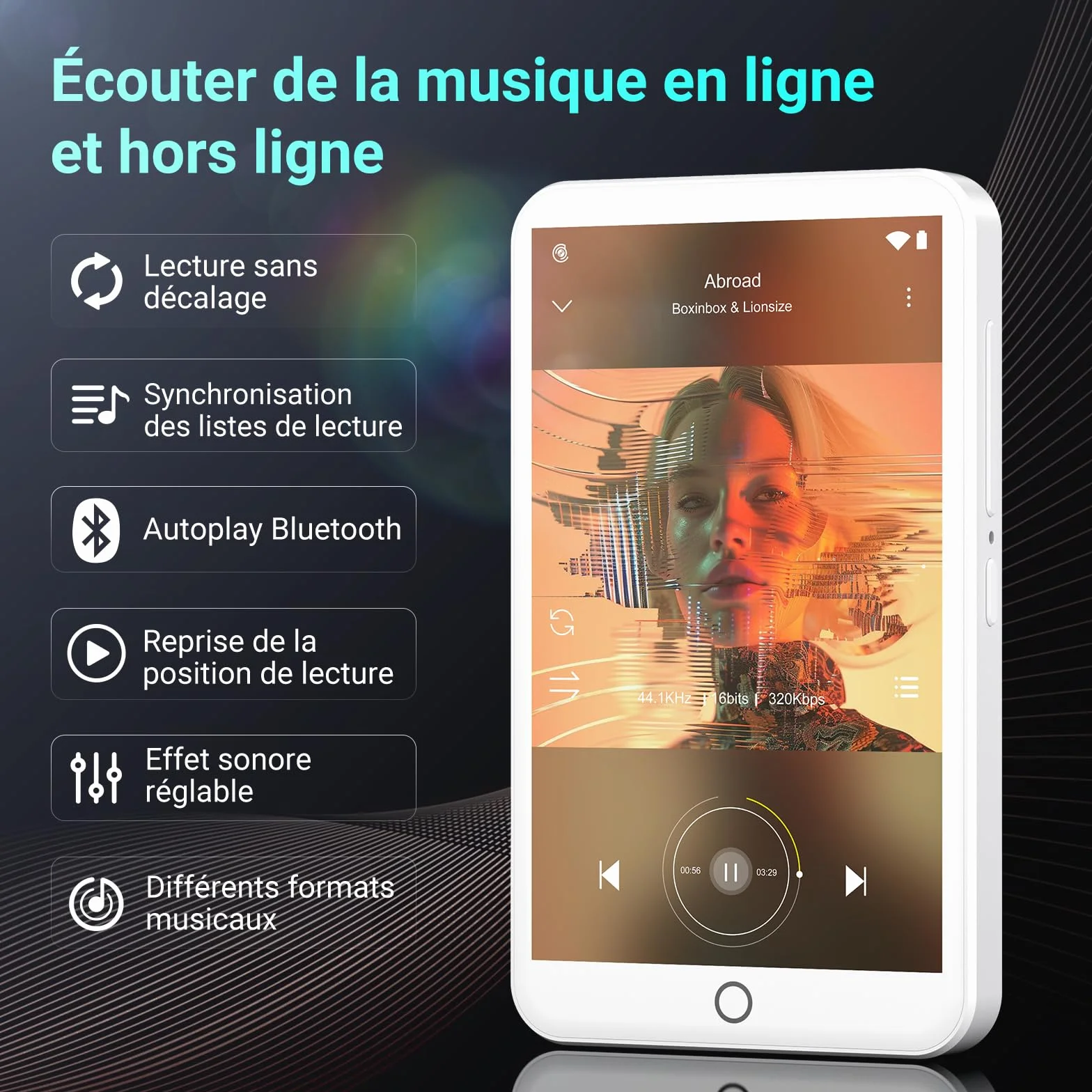 Lecteur MP3 Bluetooth WiFi Android 13 Écran Tactile 4" 3 Go RAM 32 Go ROM Radio FM