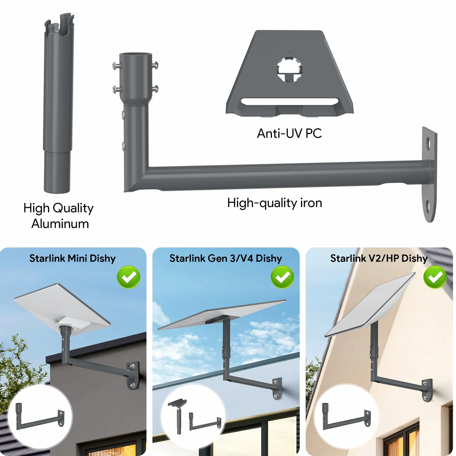 Kit de Montage sur Mât Starlink Gen 3, Support Mural Réglable à 360° pour Starlink Standard 4/4X/Gen 3/V2/Mini Dishy