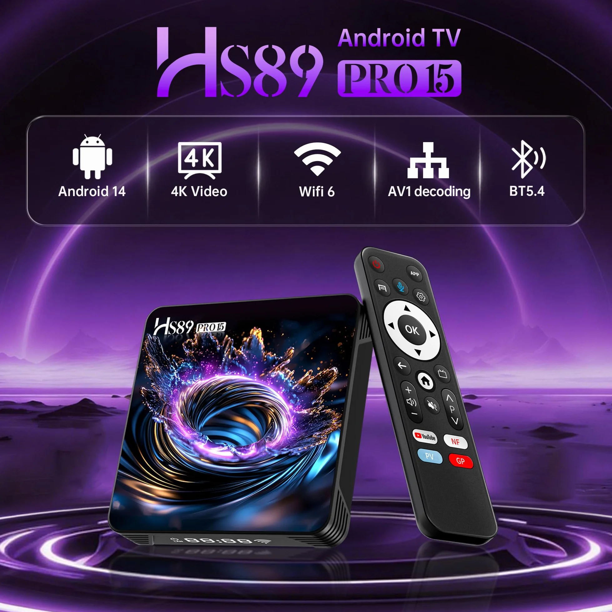 Android 14.0 TV Box, Smart TV Box with RK3539 Quad-Core 64bit Cortex-A55 Mali-G310 GPU, 2G RAM 16G ROM BT V5.4 10/100M Ethernet 4K HD 2.4G/5G Dual-Band WiFi