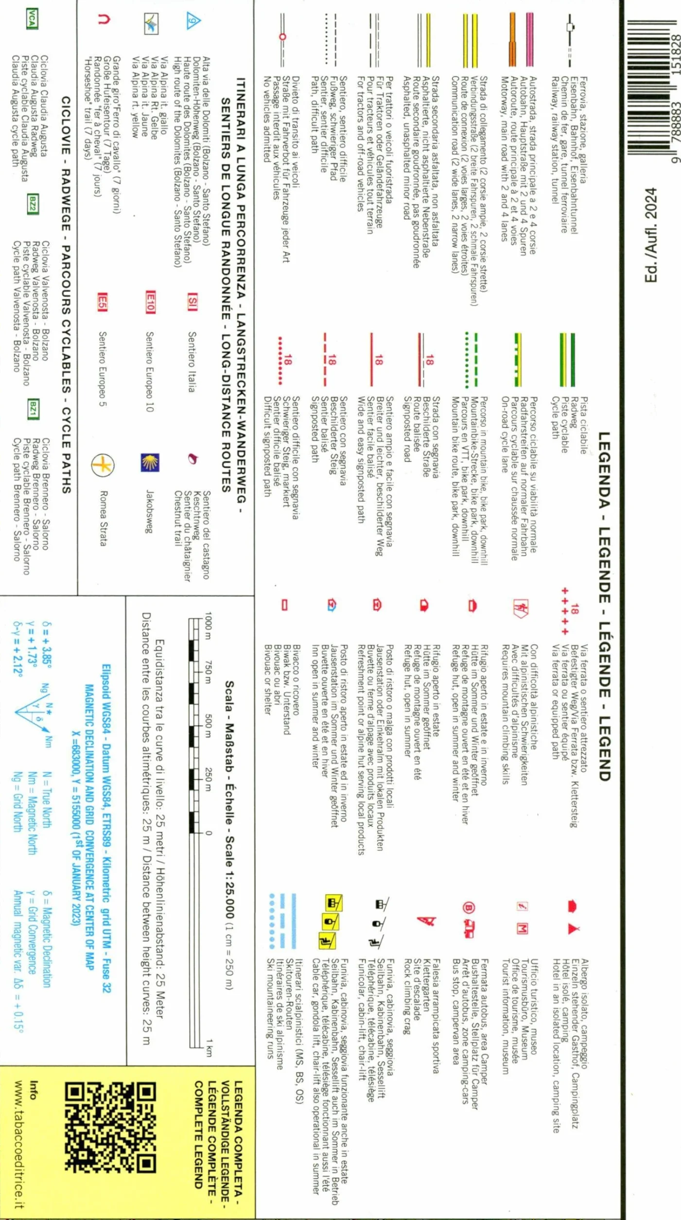 Carta topografica 1:25.000 antistrappo impermeabile fotodegradabile Ediz. multilingue Bozen Ritten Salten Bolzano Renon Salto