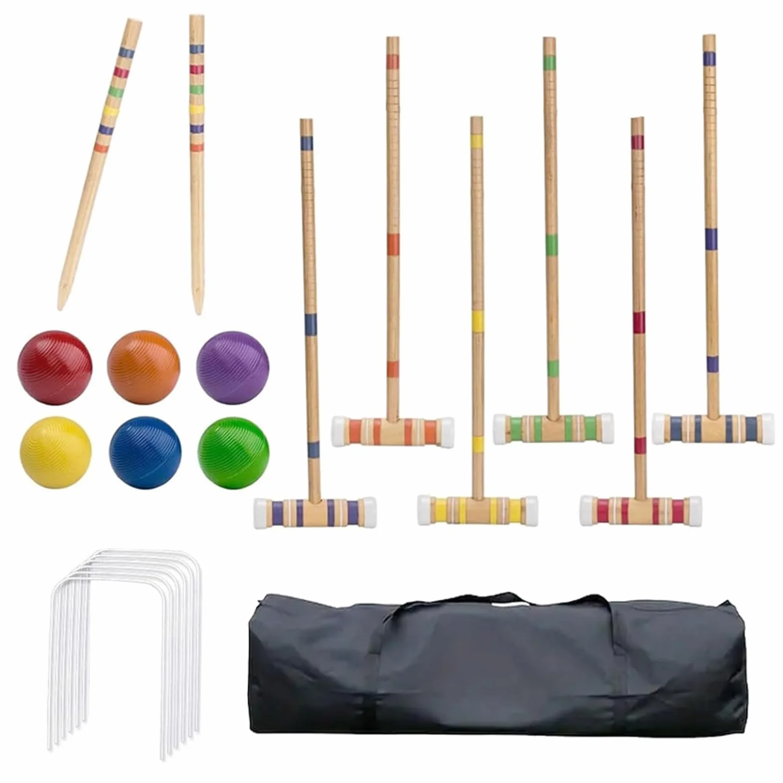 Kit de croquet pour 6 joueurs - Jeu de pelouse en bois - Équipement de sport extérieur réutilisable
