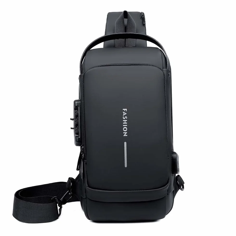 Sac à bandoulière de voyage imperméable pour cyclisme avec serrure à combinaison antivol et port de chargement USB