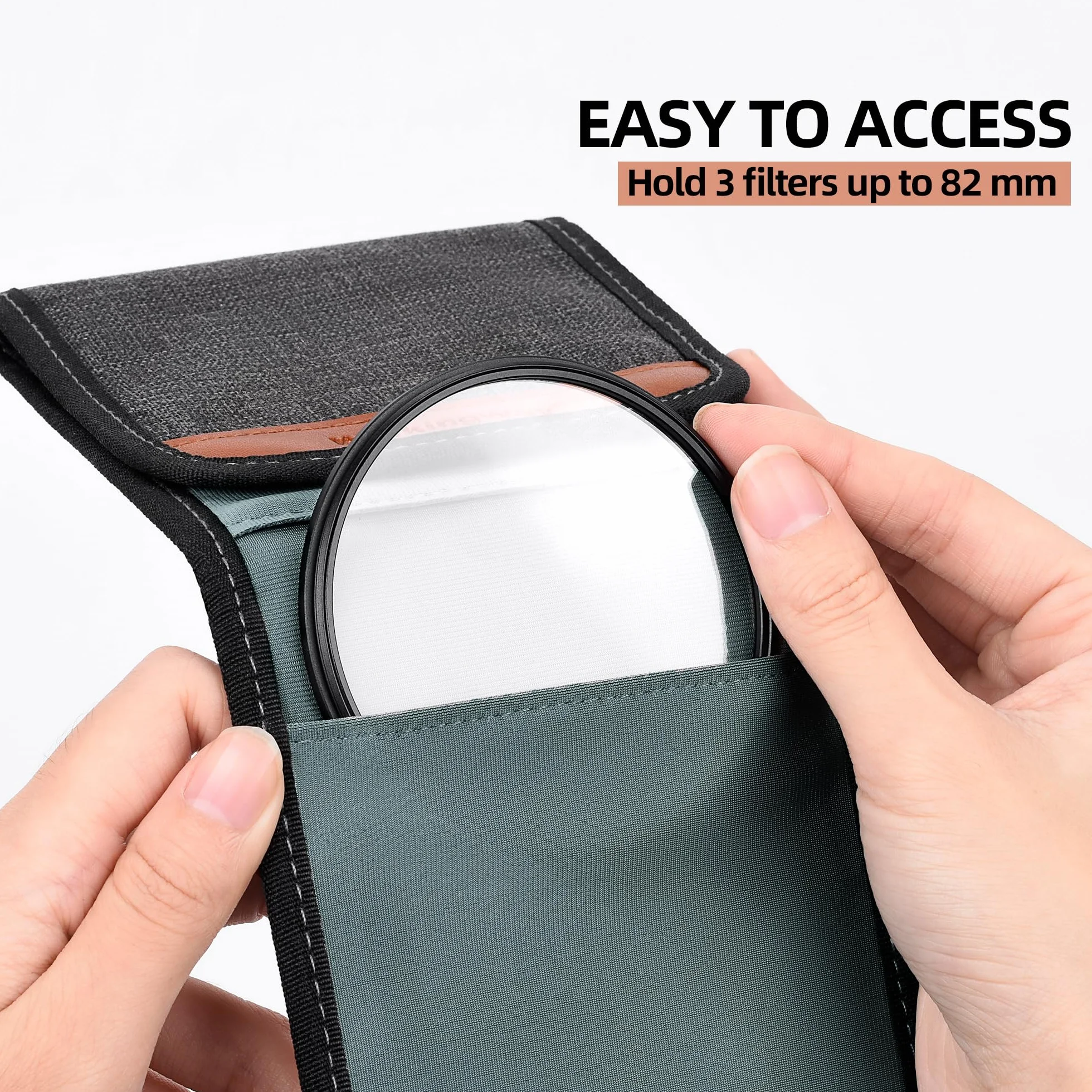 Walking Way Pochette Pliable pour Filtre Photo 3 Poches, Étui Protection Imperméable Antipoussière Jusqu'à 82mm