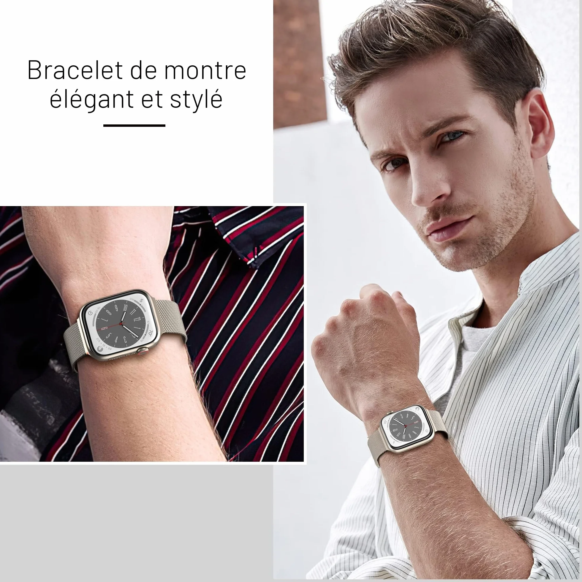 Higgs Métal Bracelet Compatible avec Bracelets Apple Watch 38mm 40mm 41mm 42mm 44mm 45mm 46mm 49mm Femme,Bracelet Double Magnétique pour iWatch Series 11 10 9 8 7 6 5 4 3 2 1 SE Ultra, Metal Milanais