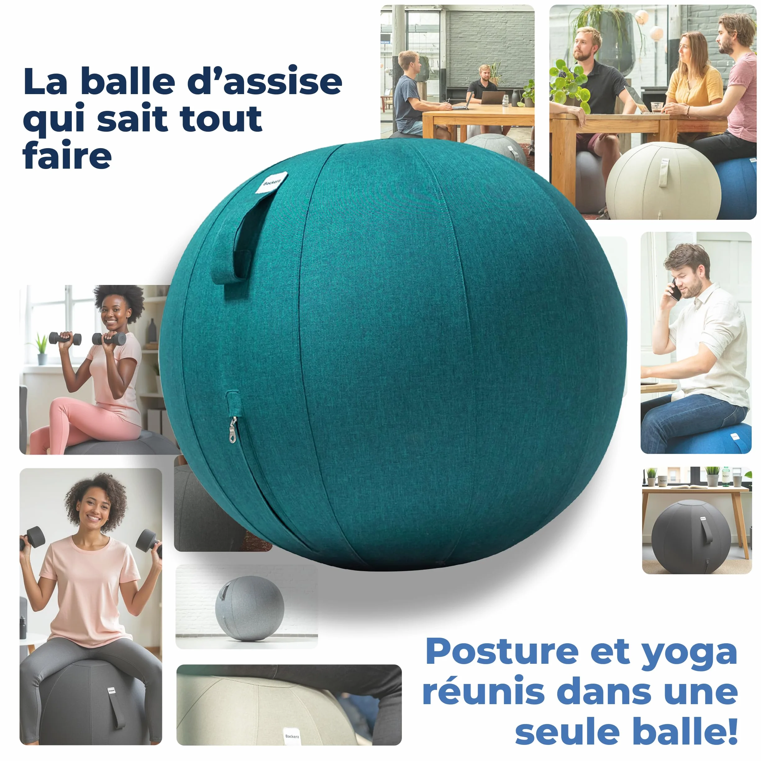 Ballon Ergonomique Bureau 55CM 65CM 75CM Capacité 110kg Housse Lin Lavable Bonne Posture