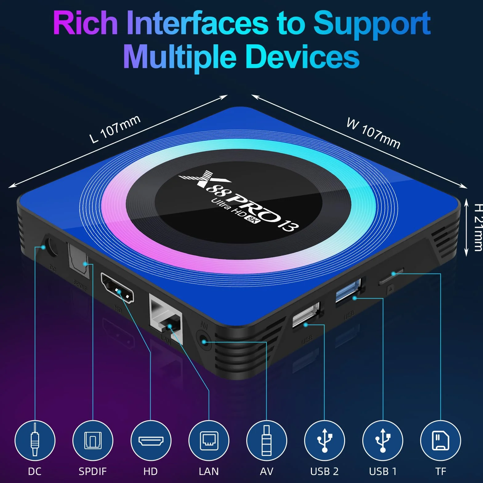 Android 13.0 TV Box, Smart TV Box 2GB RAM 16GB ROM RK3528 Quad-Core 64bit Cortex-A53 GPU Mali 450 MP2, Boitier TV Support 8K Ultra HD WiFi 2.4/5.0GHz