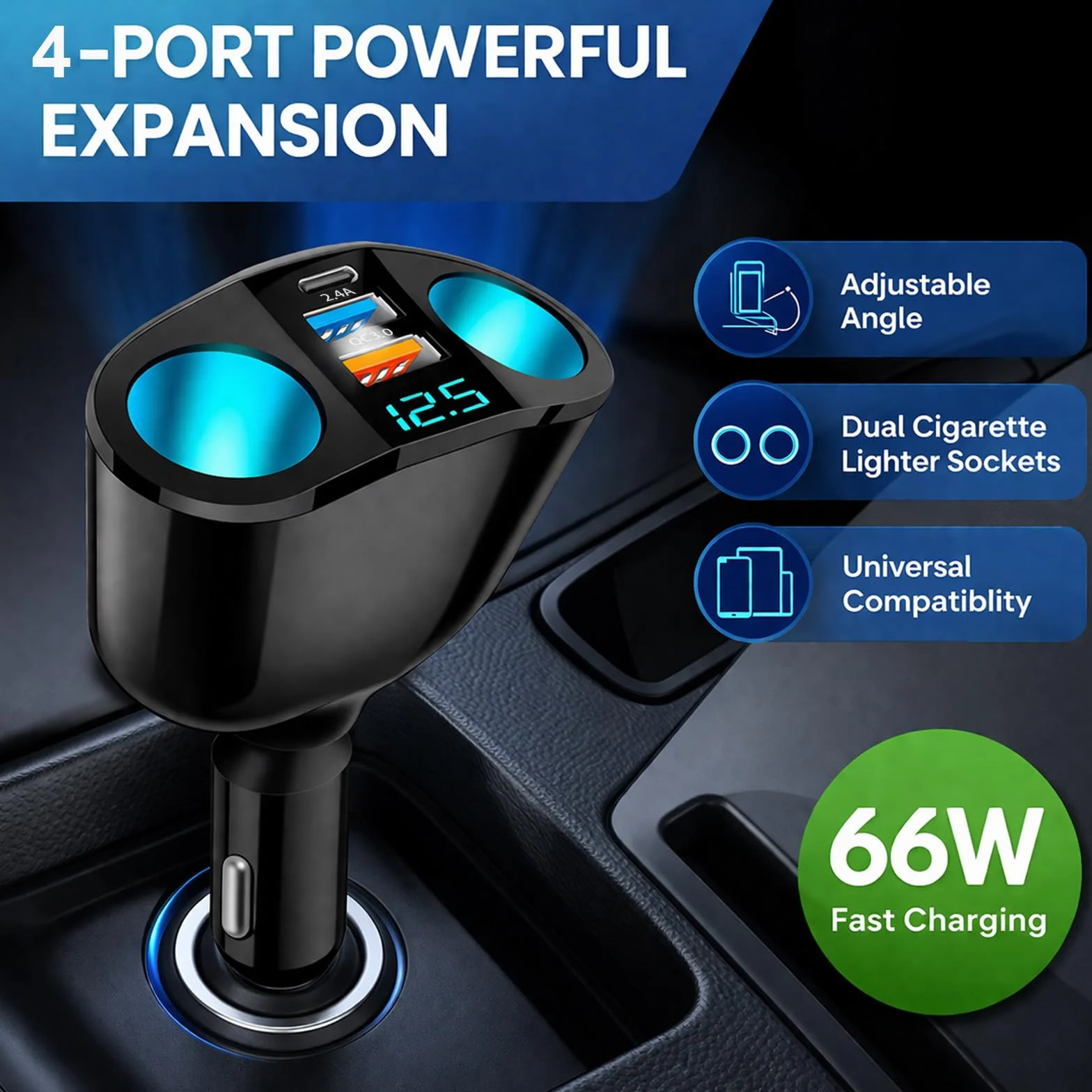 Double Prise Allume Cigare 12V, 120W Multiprise Allume Cigare QC3.0/PD/2.4A,Chargeur Voiture Allume Cigare USB avec Voltmètre LED Charge Rapide pour Téléphone GPS Caméra