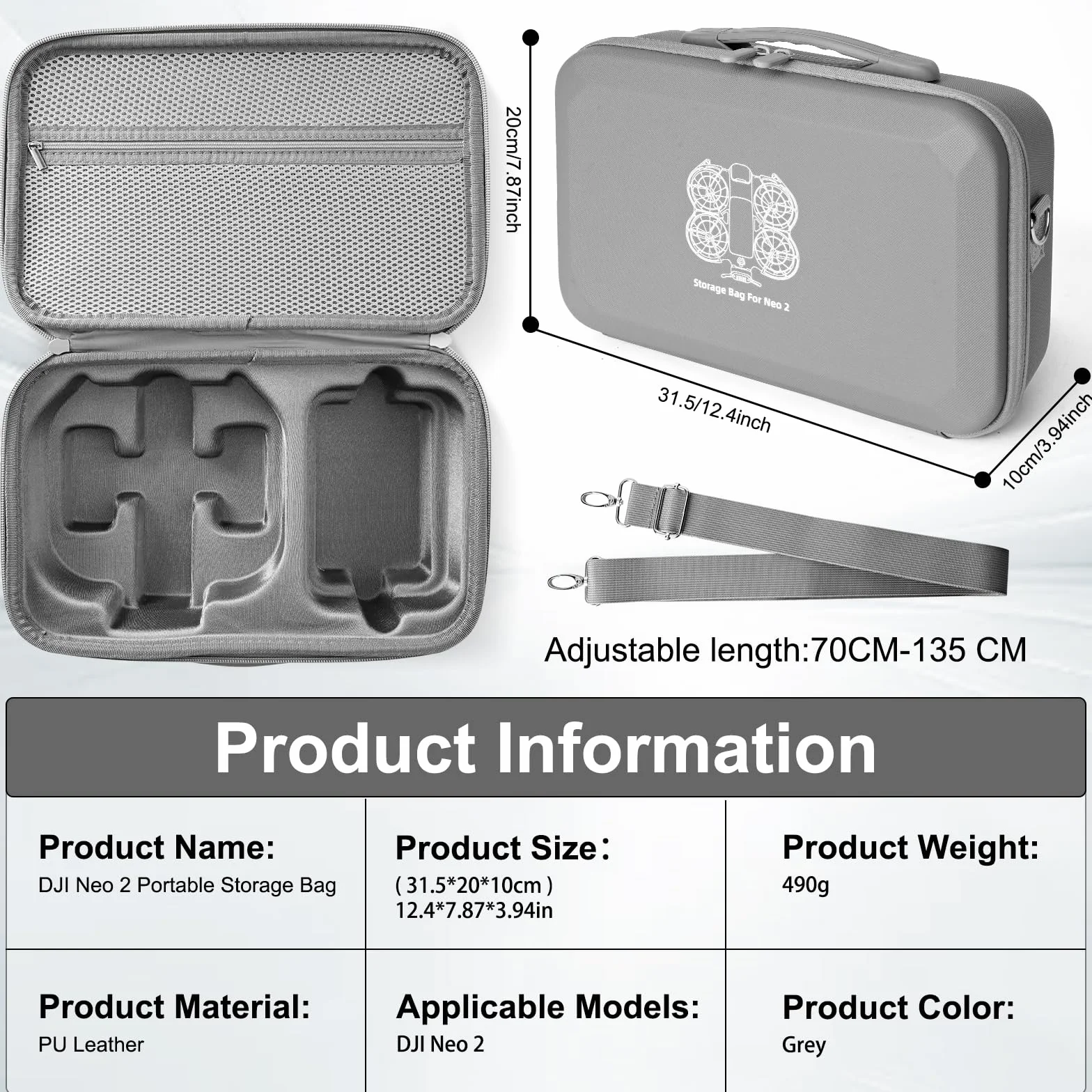 Étui Case pour DJI Neo 2 Sac, Sac Bag Sacoche de Transport Boîte de Voyage Étui de Protection Sac de Rangement Accessoires pour DJI Neo 2, Protection Anti Chute Anti Rayures avec Bandoulière, Valise