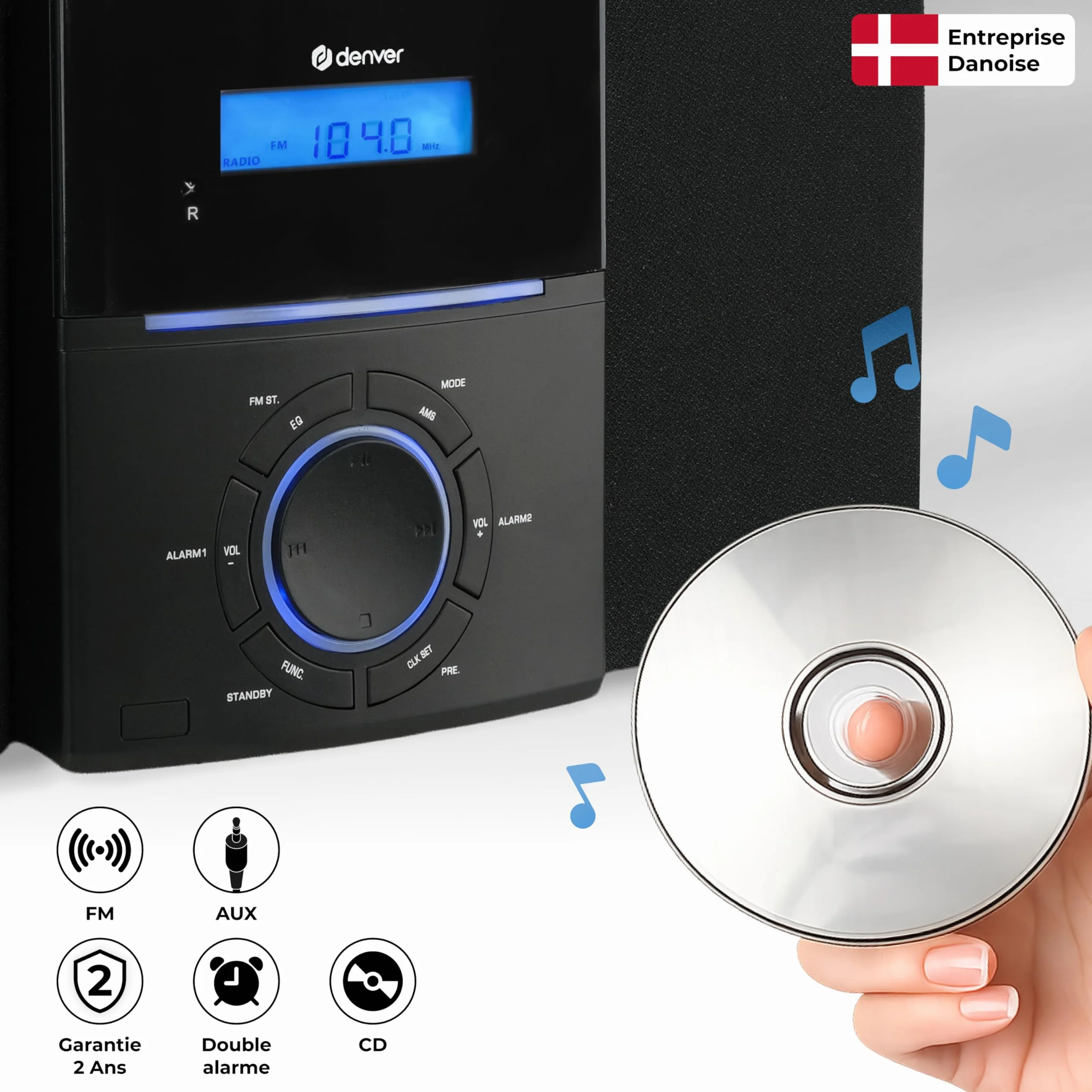 Denver MCA-240 Micro-chaîne CD/FM Double Alarme AUX Noir