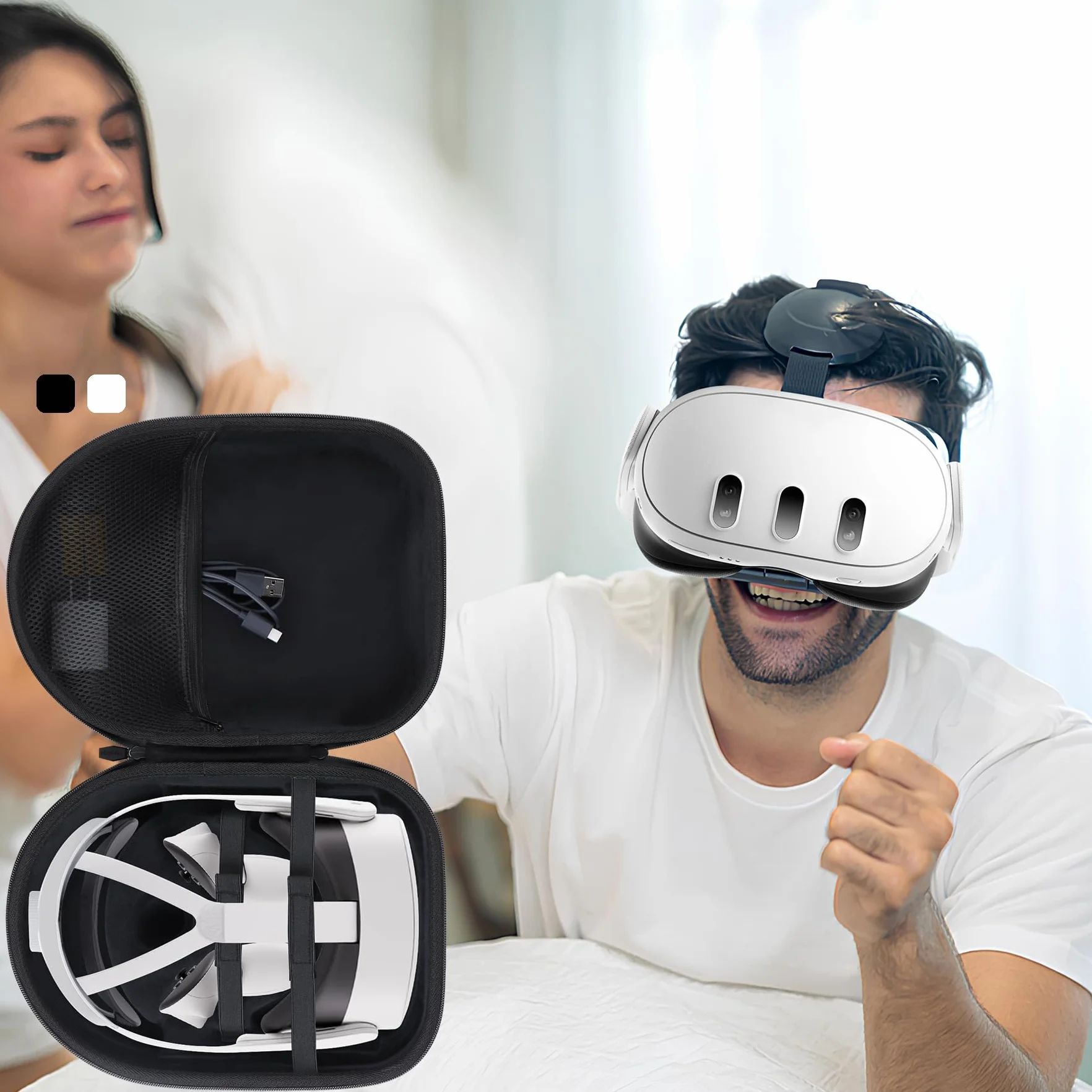 Dur Étui de Protection Compatible avec Meta Quest 2/3/3S Virtual Reality Casque et Accessoires de Contrôleur (Noir)