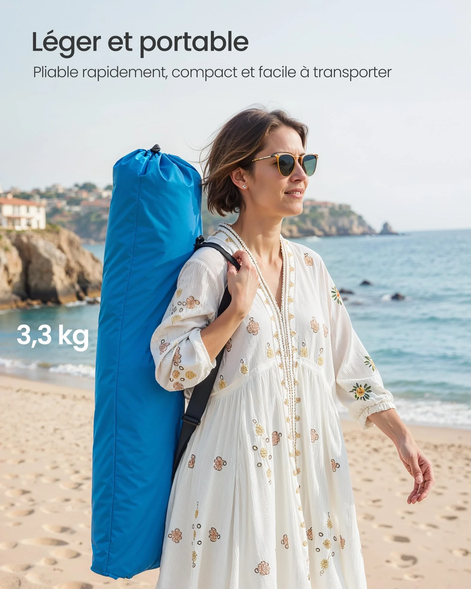 SONGMICS Chaise de Plage Pliante Portable Dossier Haut Grande Capacité de Charge Bleu Clair GCB61BU