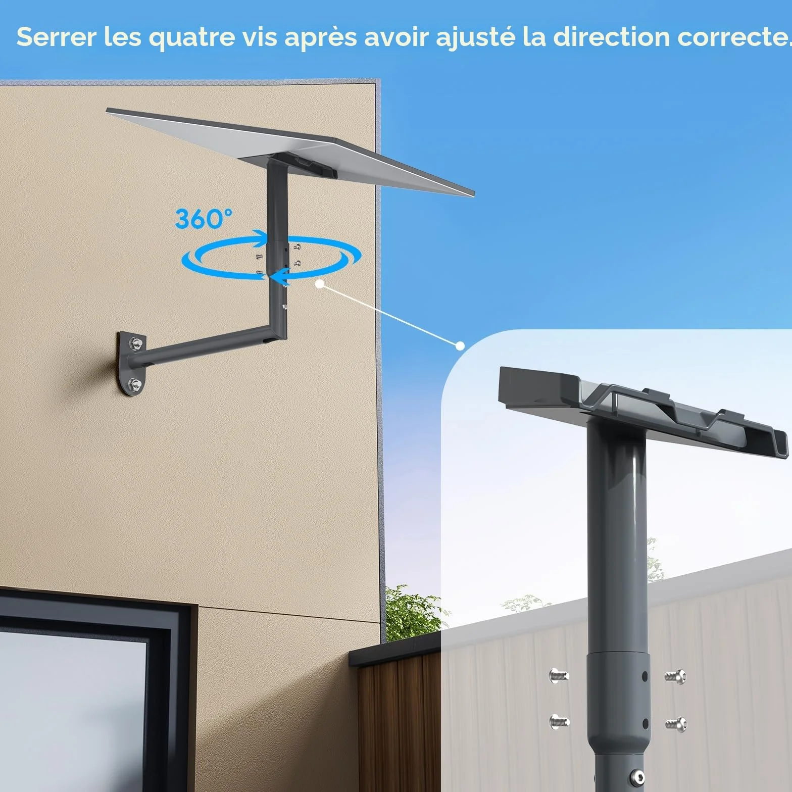 Kit de Montage sur Mât Starlink Gen 3, Support Mural Réglable à 360° pour Starlink Standard 4/4X/Gen 3/V2/Mini Dishy
