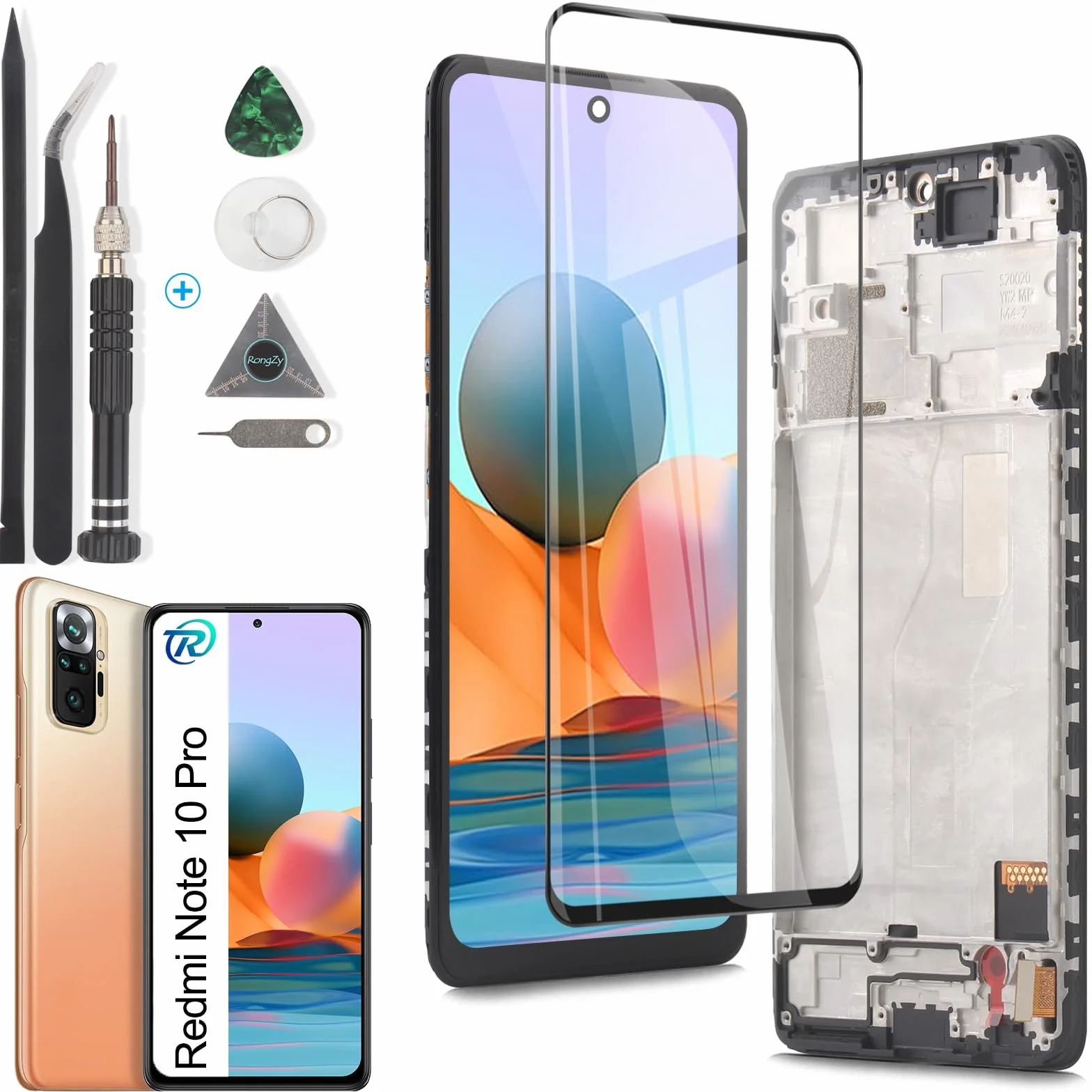 RongZy Écran LCD De Remplacement pour 6.67" Xiaomi Redmi Note 10 Pro M2101K6G M2101K6R Écran Tactile Digitizer Panneau Assemblé De Réparation avec Outilse(Noir avec Cadre)