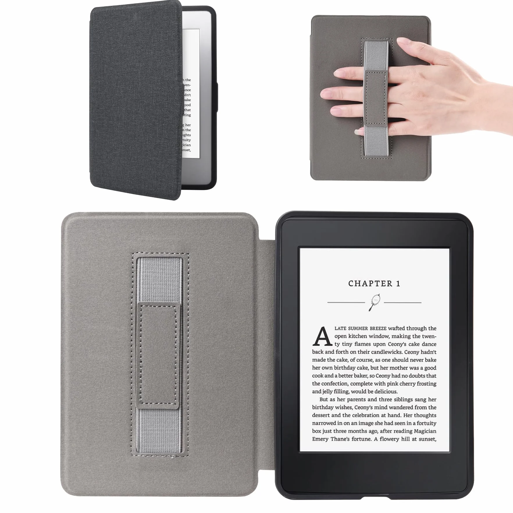Étui à Rabat magnétique Compatible avec Kindle Paperwhite 2012-2017 (7e/6e/5e génération, numéro de modèle : EY21, DP75SDI) avec dragonne et Fonction Veille/réveil Automatique, Noir