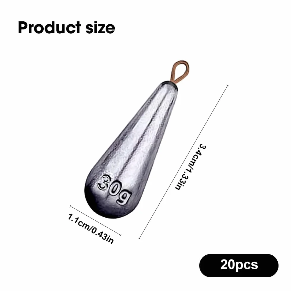Lot de 20 Plomb Pêche Mer 30g Drop Shot Poids pour Pêche en Eau Douce