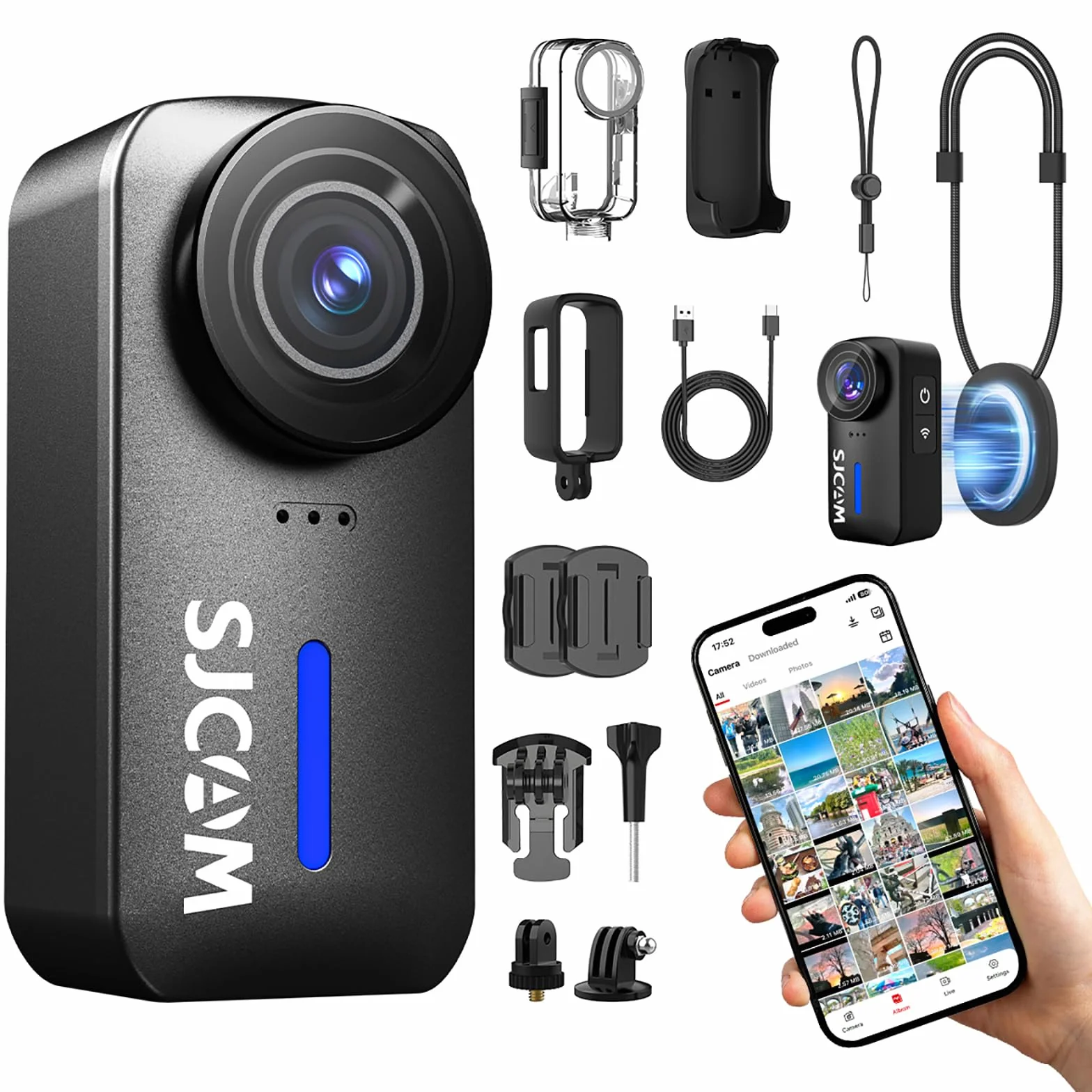 SJCAM C110Plus Mini Caméra Vlog Sport 4K sans Carte, Caméra Corporelle 170° FOV, Enregistrement Audio et Vidéo, 8X Zoom, Stabilisation 6 Axes, Caméra Action pour Cyclisme, Moto, Famille, Voyage, Noir
